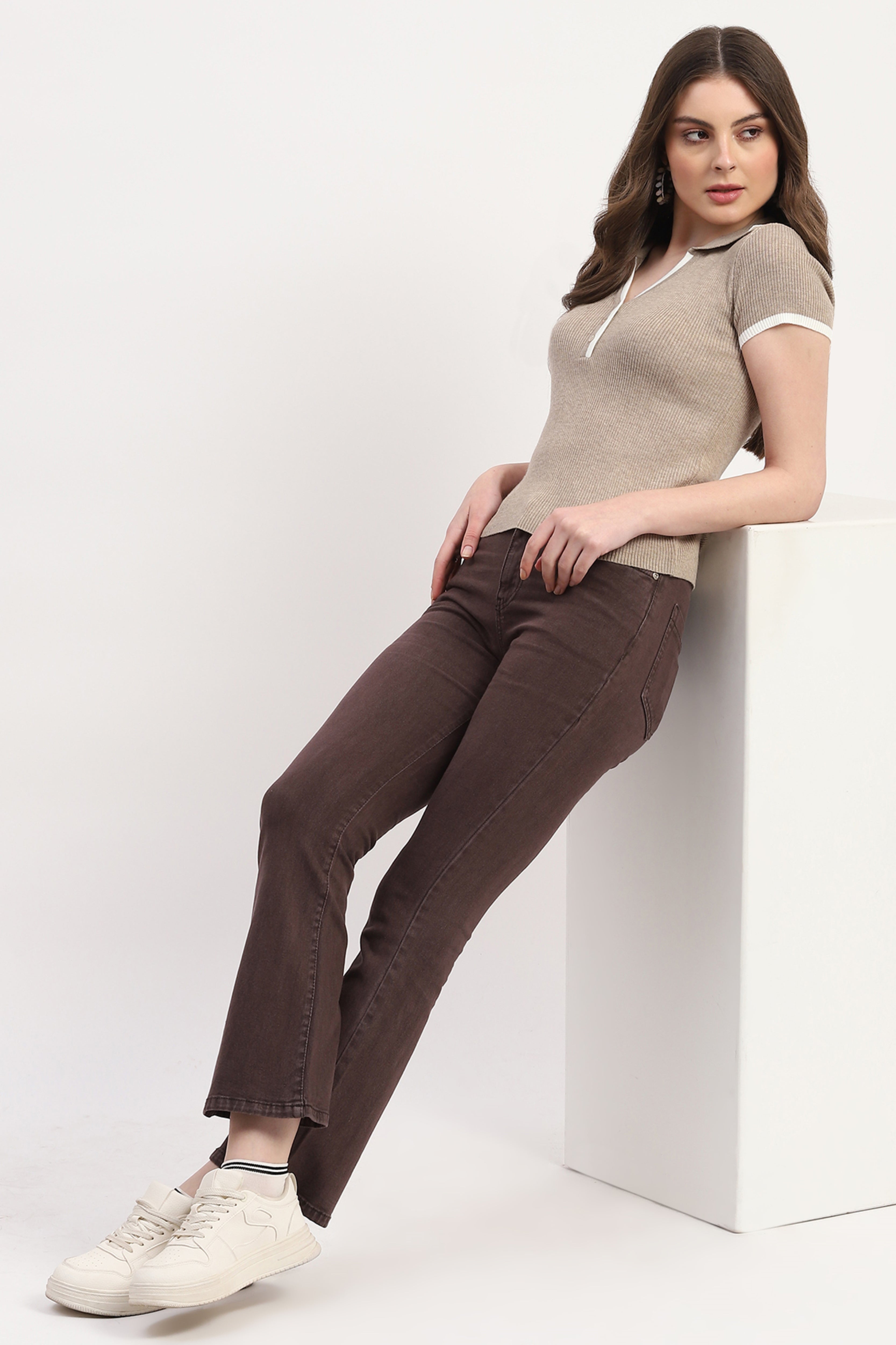 Beige Viscose Nylon Knitted Top