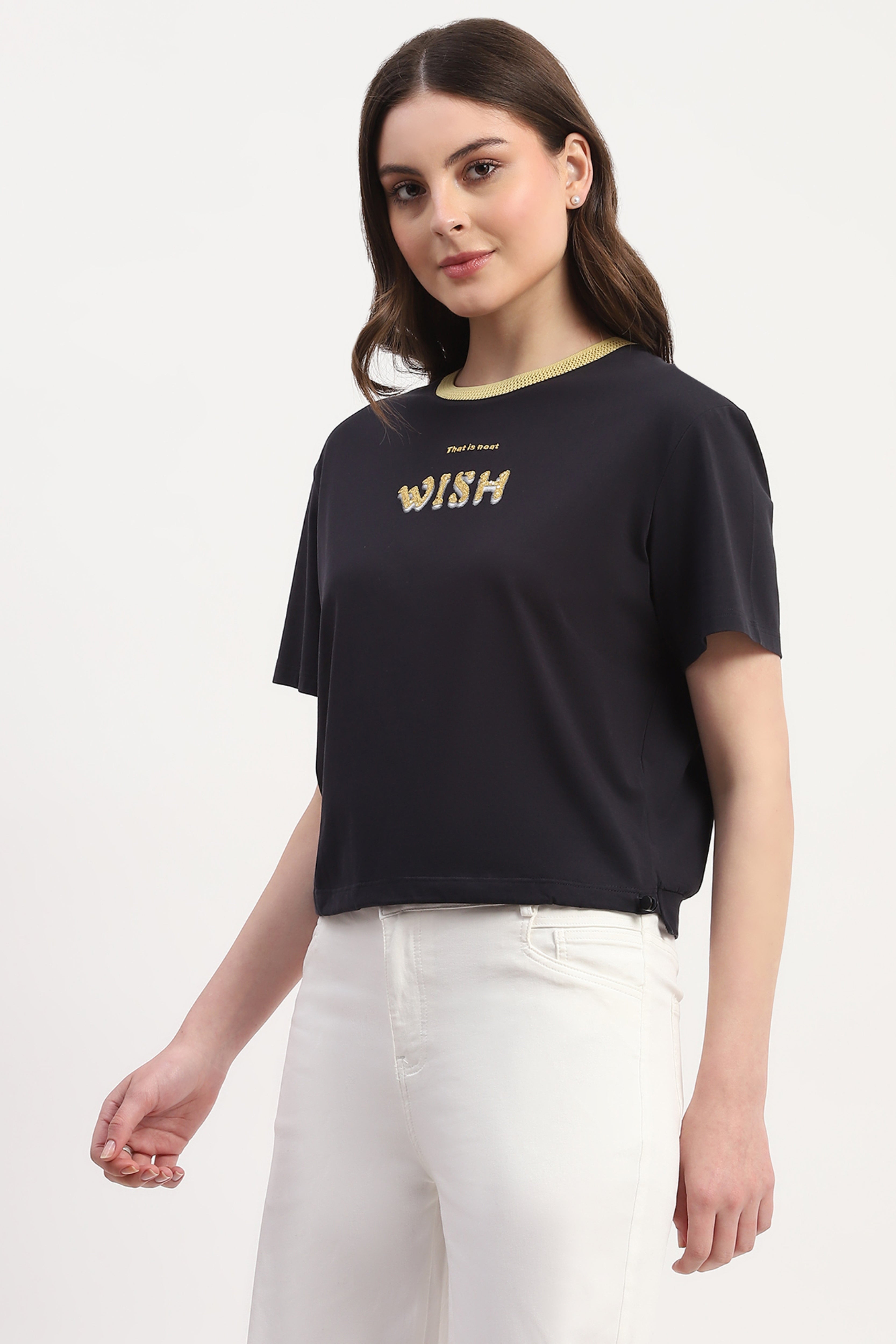 Navy Embroidered Top