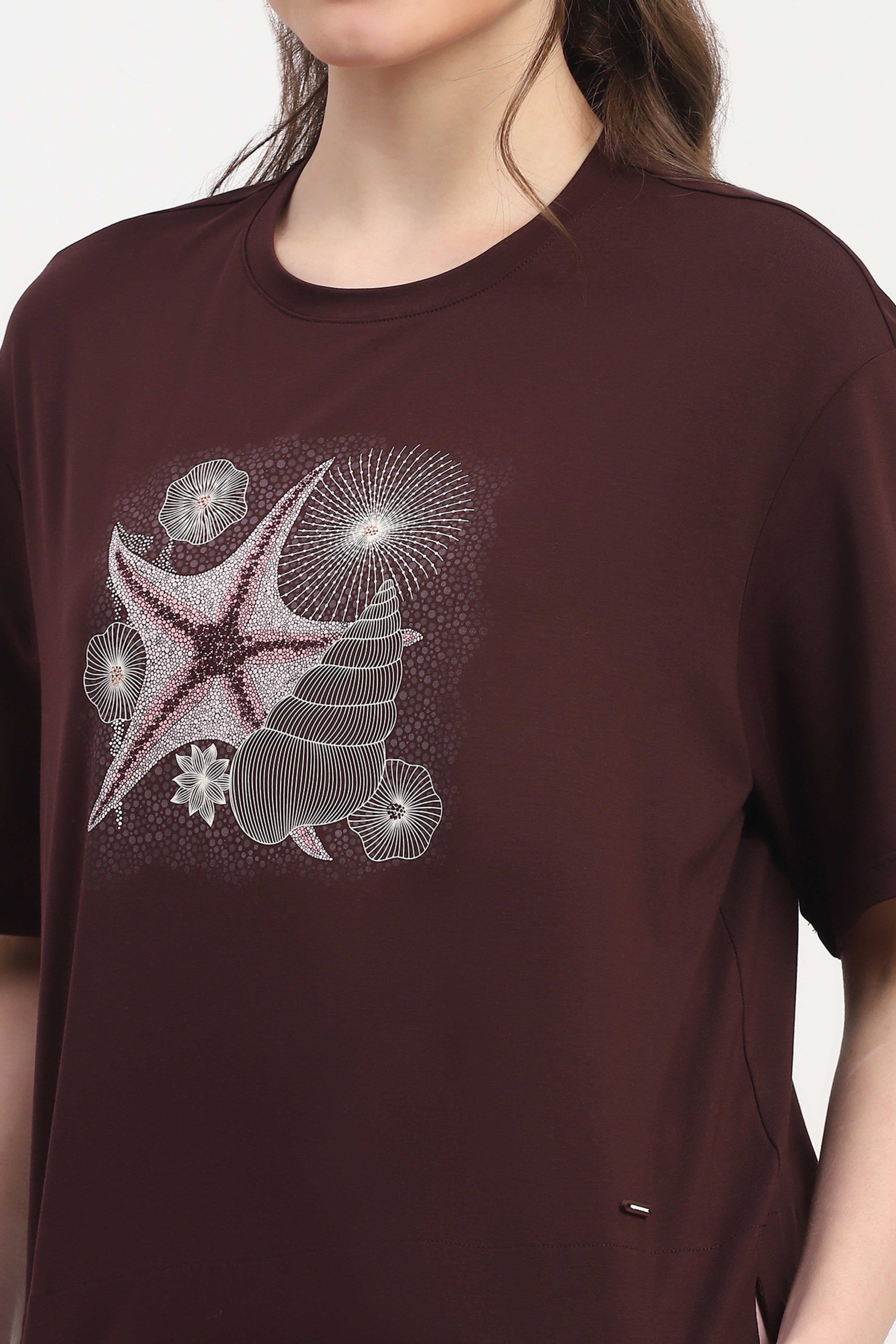 Wine Printed & Embellished Top