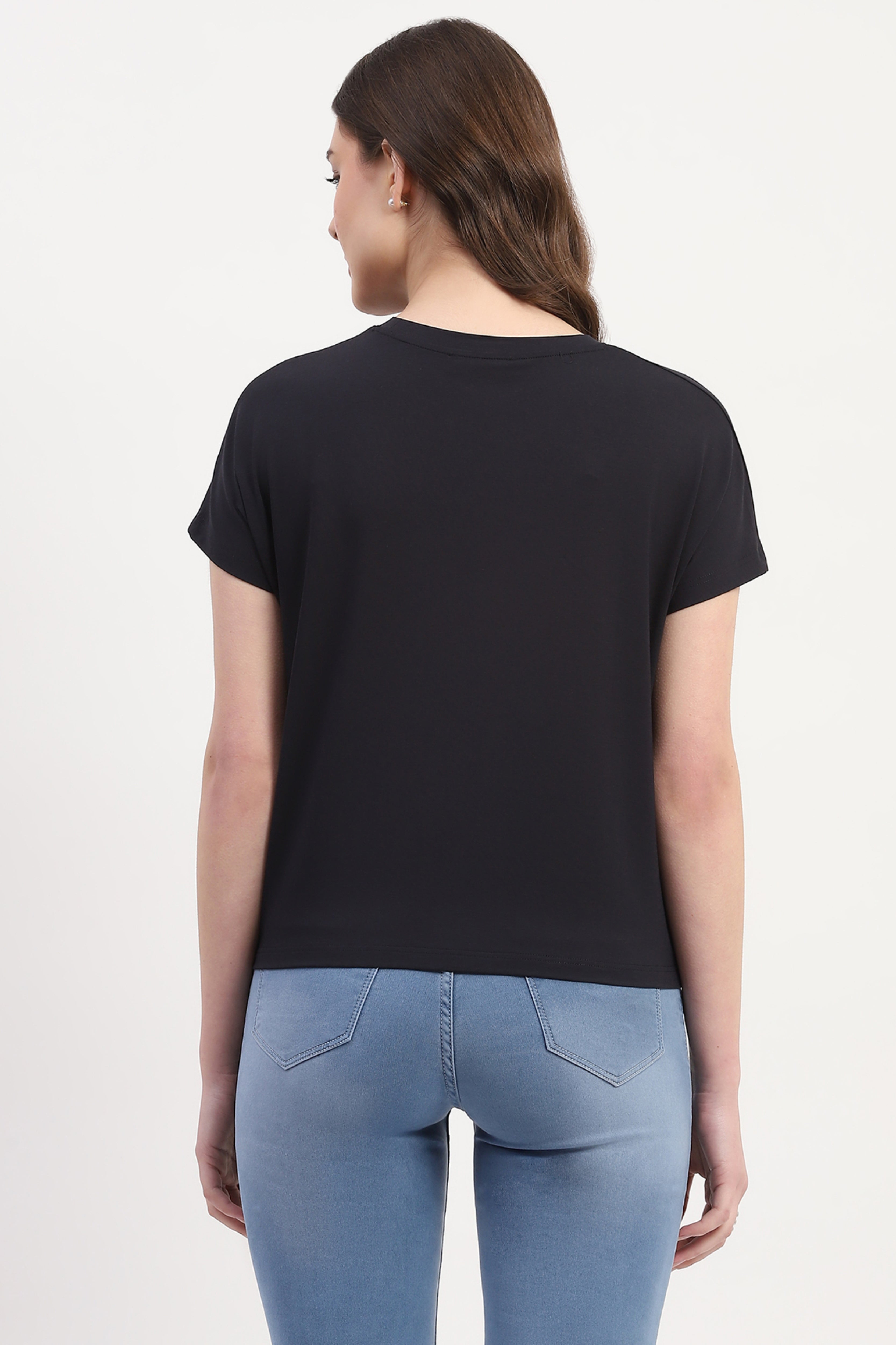 Navy Modal Blend Printed & Embellishment Top