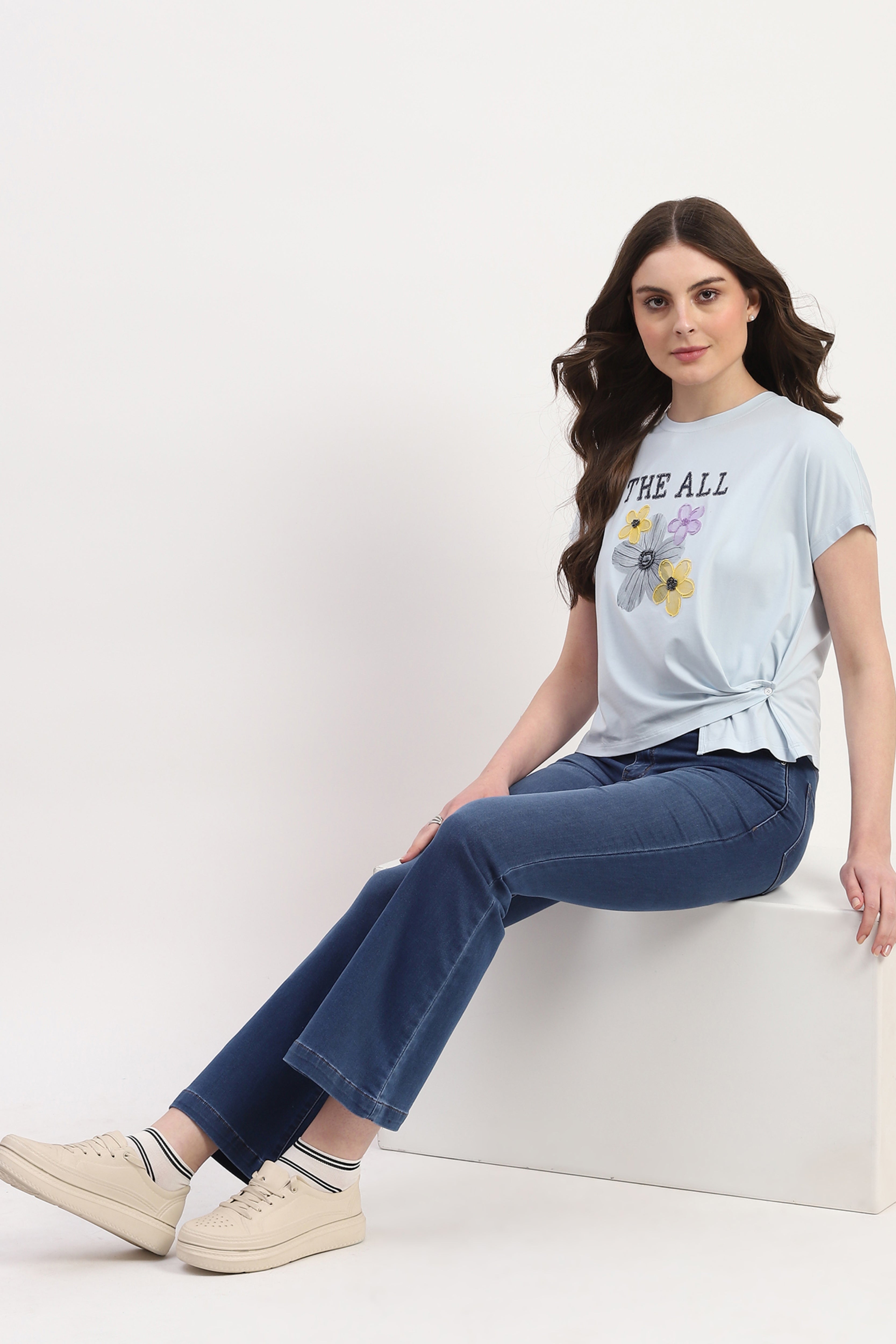 Blue Modal Blend Printed & Embellishment Top