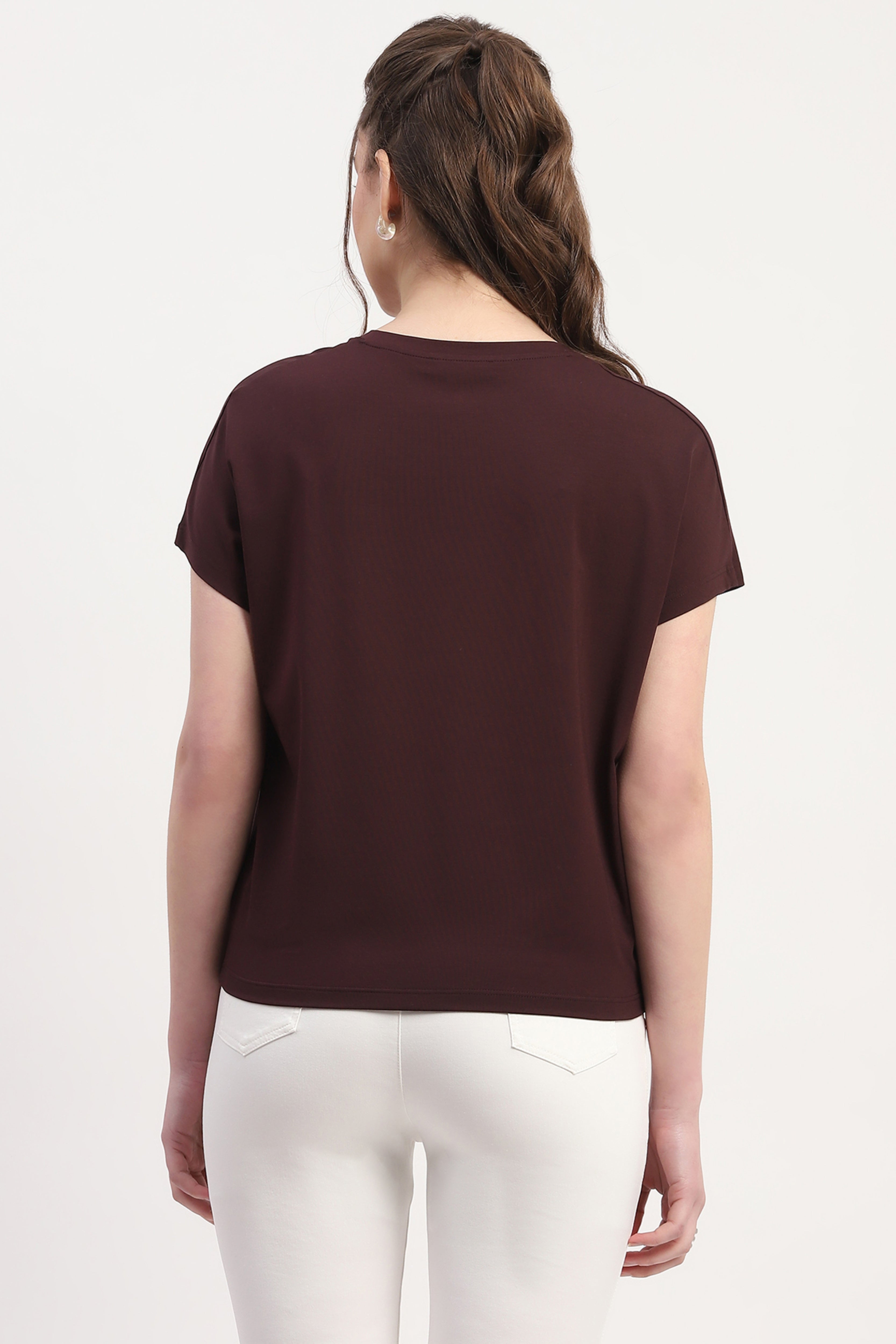 Wine Modal Blend Embossed Print & Bead Embellishment Top