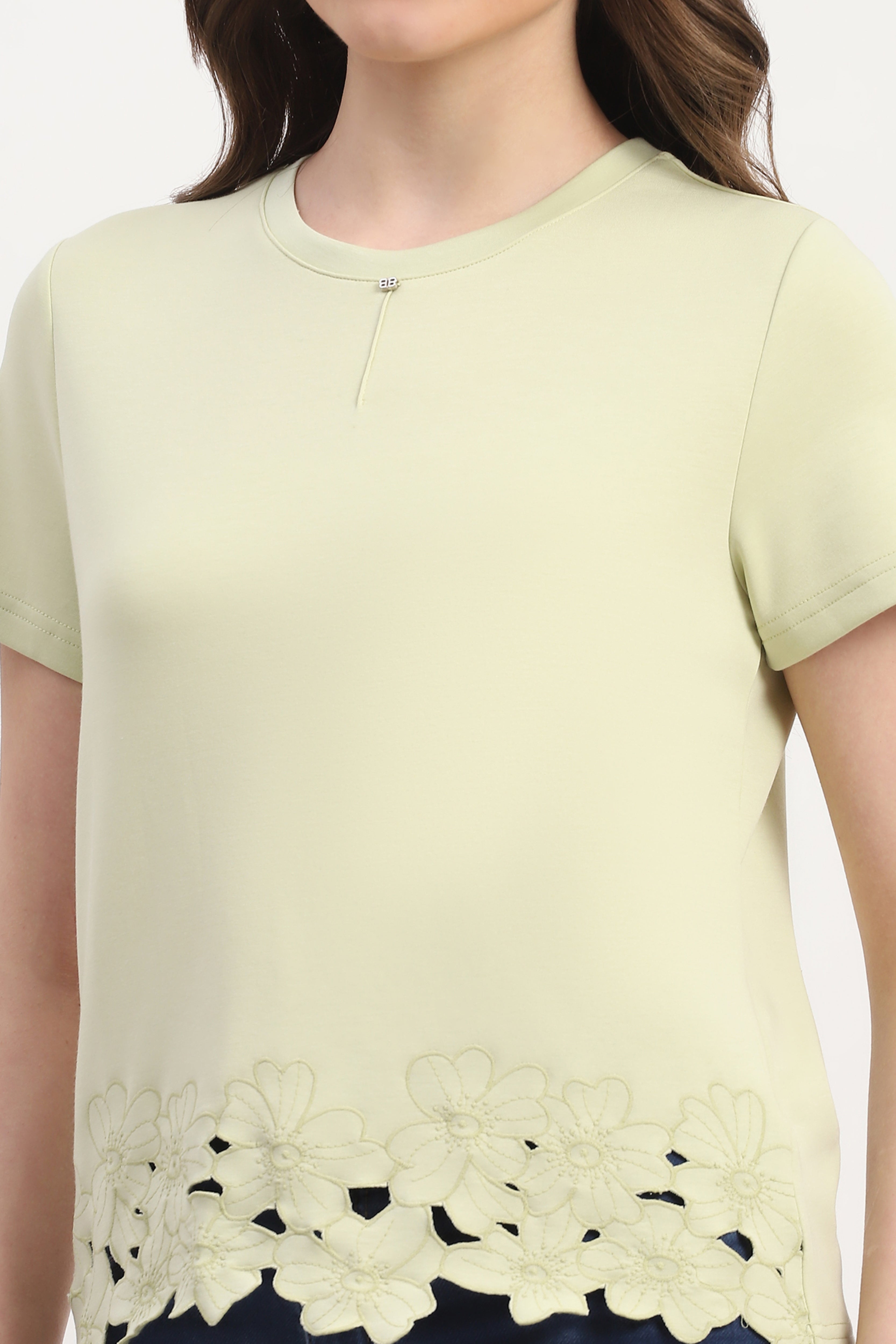 Green Cotton Blend Solid Top