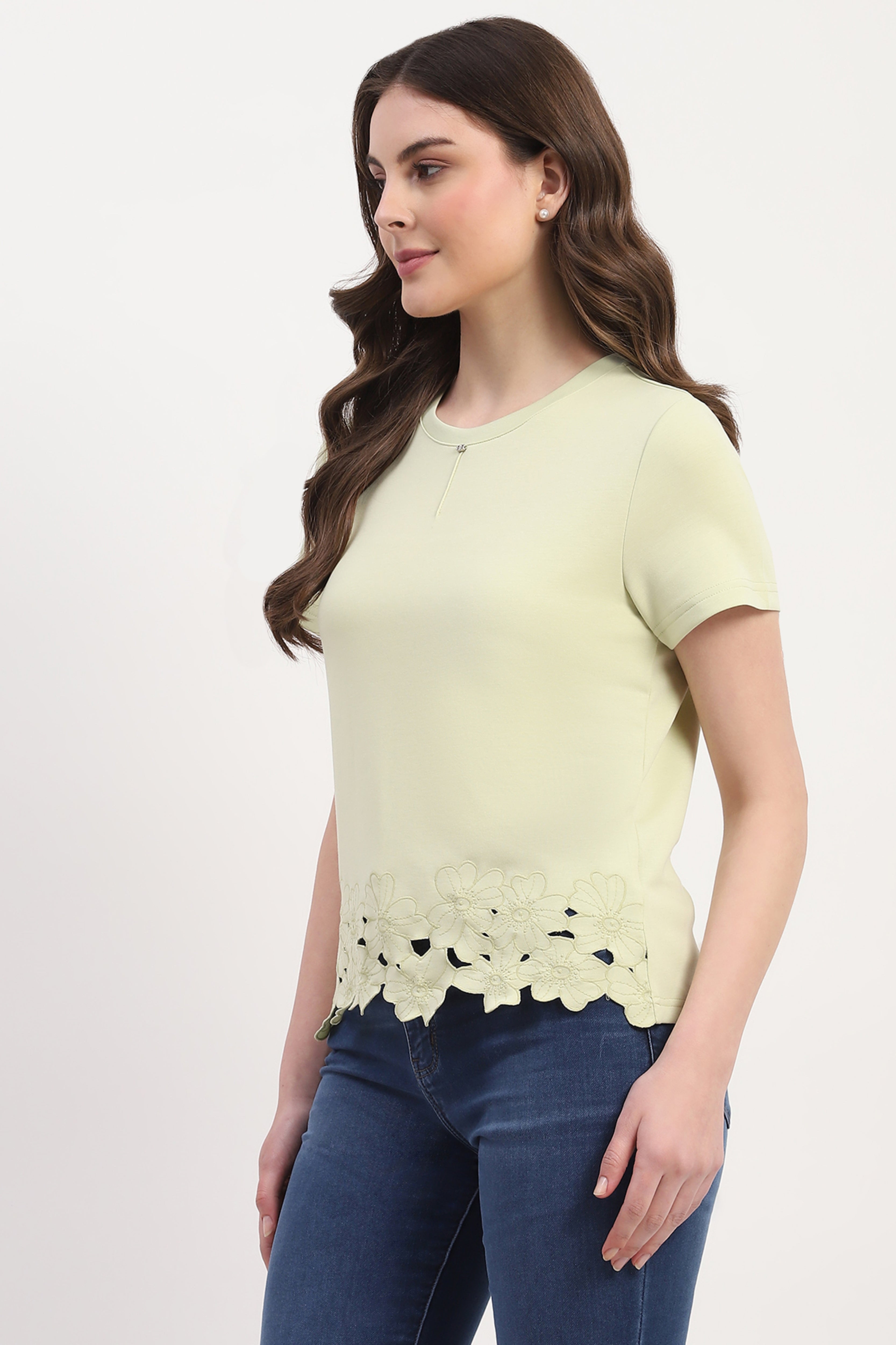 Green Cotton Blend Solid Top