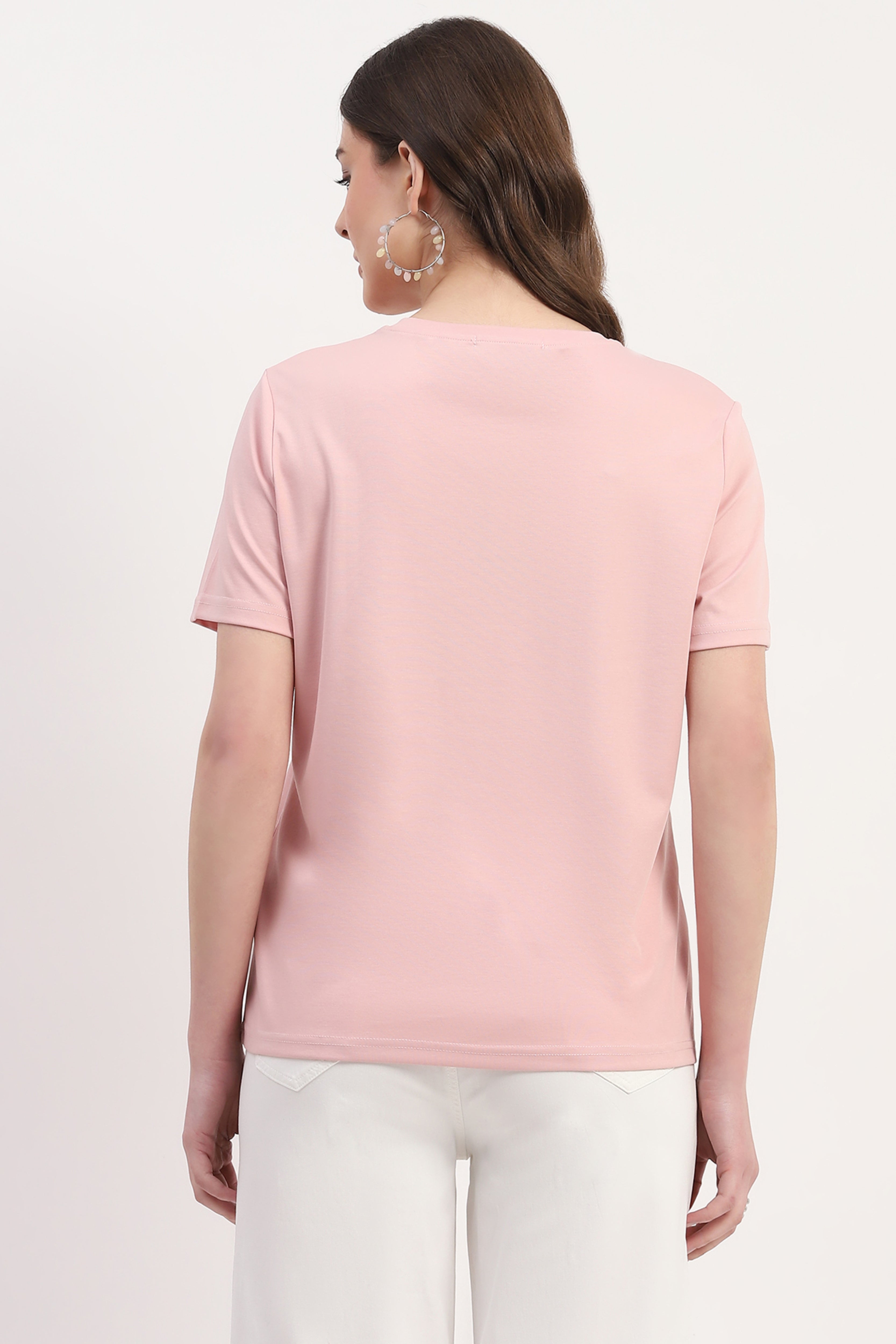 Pink Cotton Blend Print Embroidery Embellishment Top