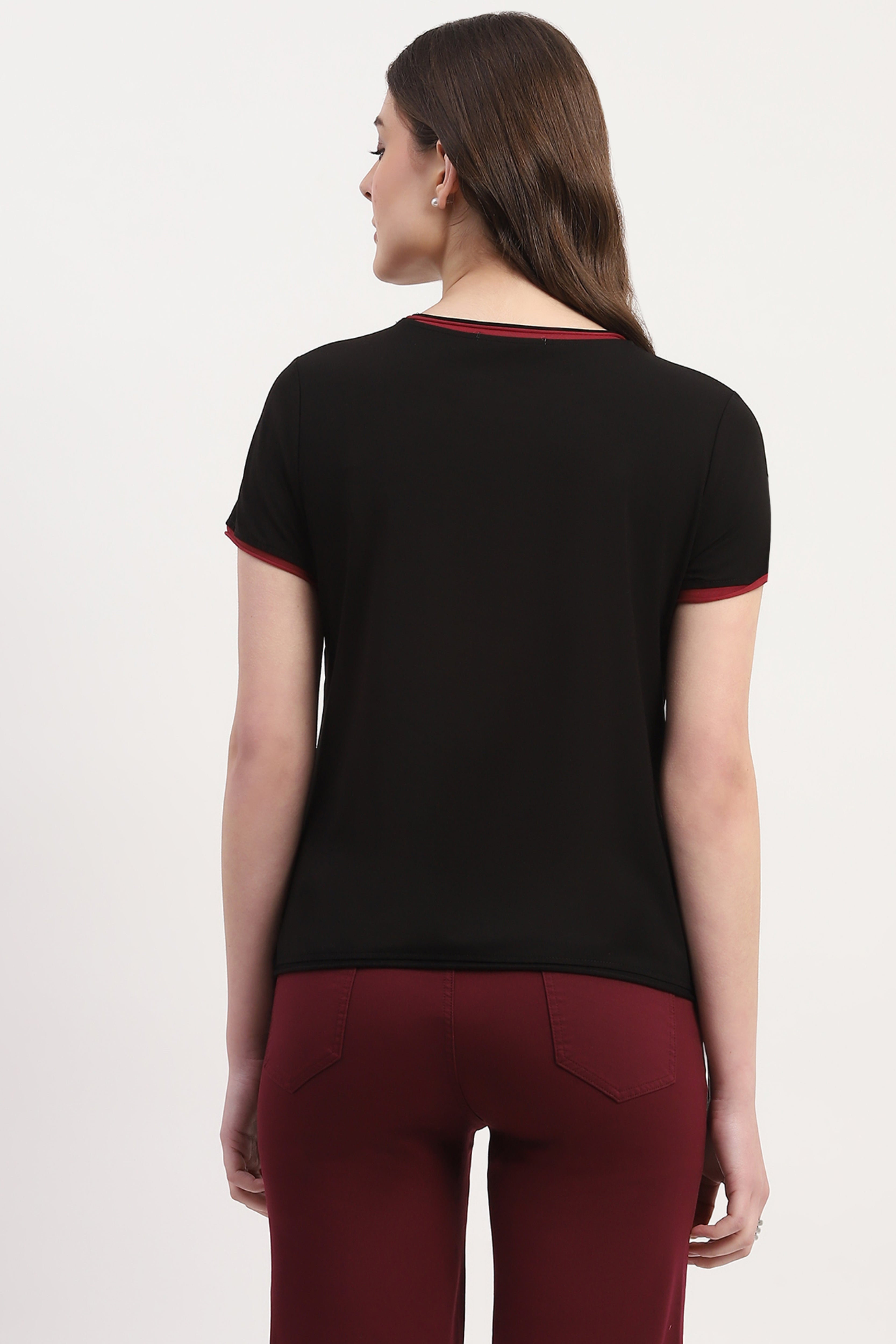 Black Modal Blend Applique & embroidered Top