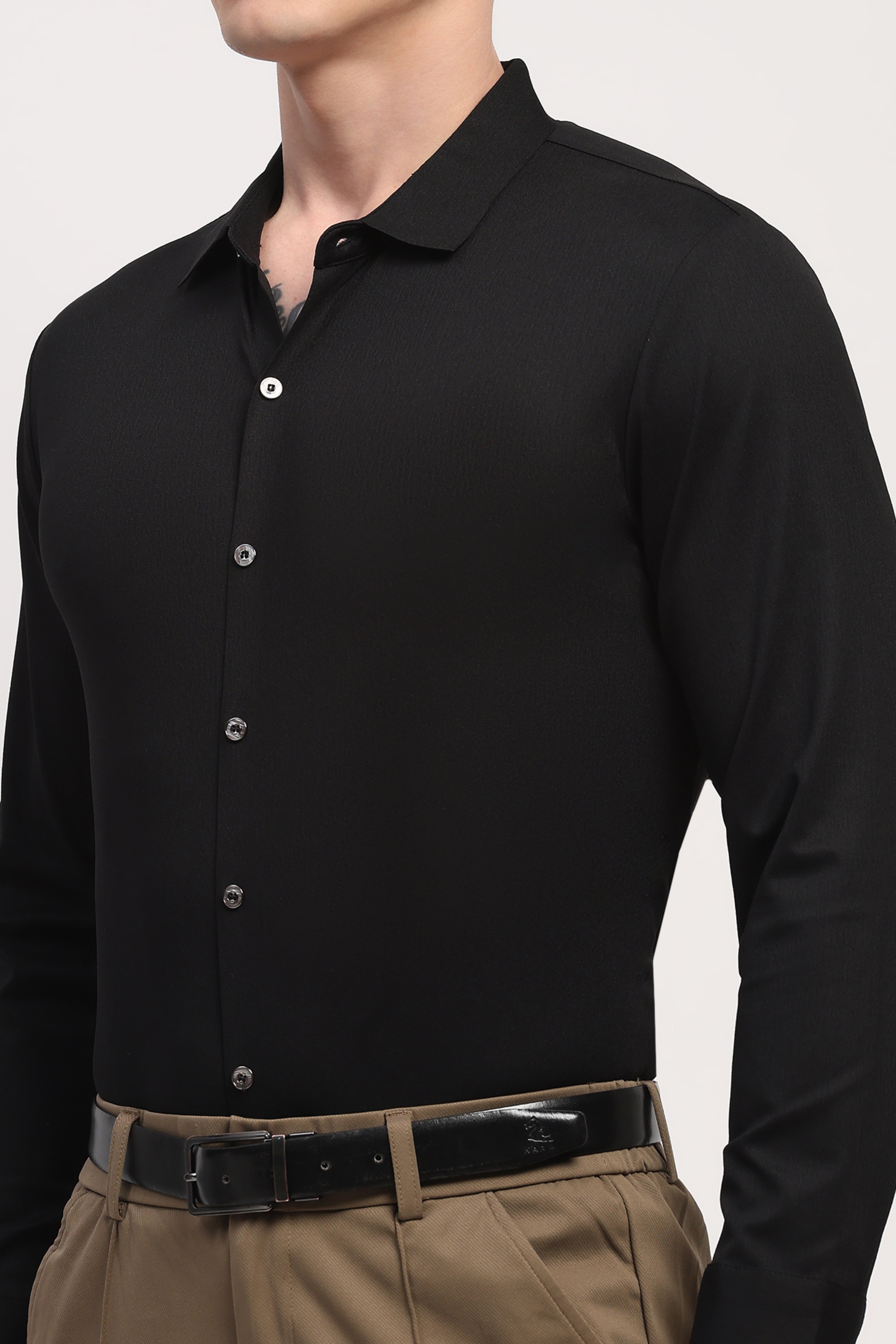 Black Nylon Spandex Solid Shirt