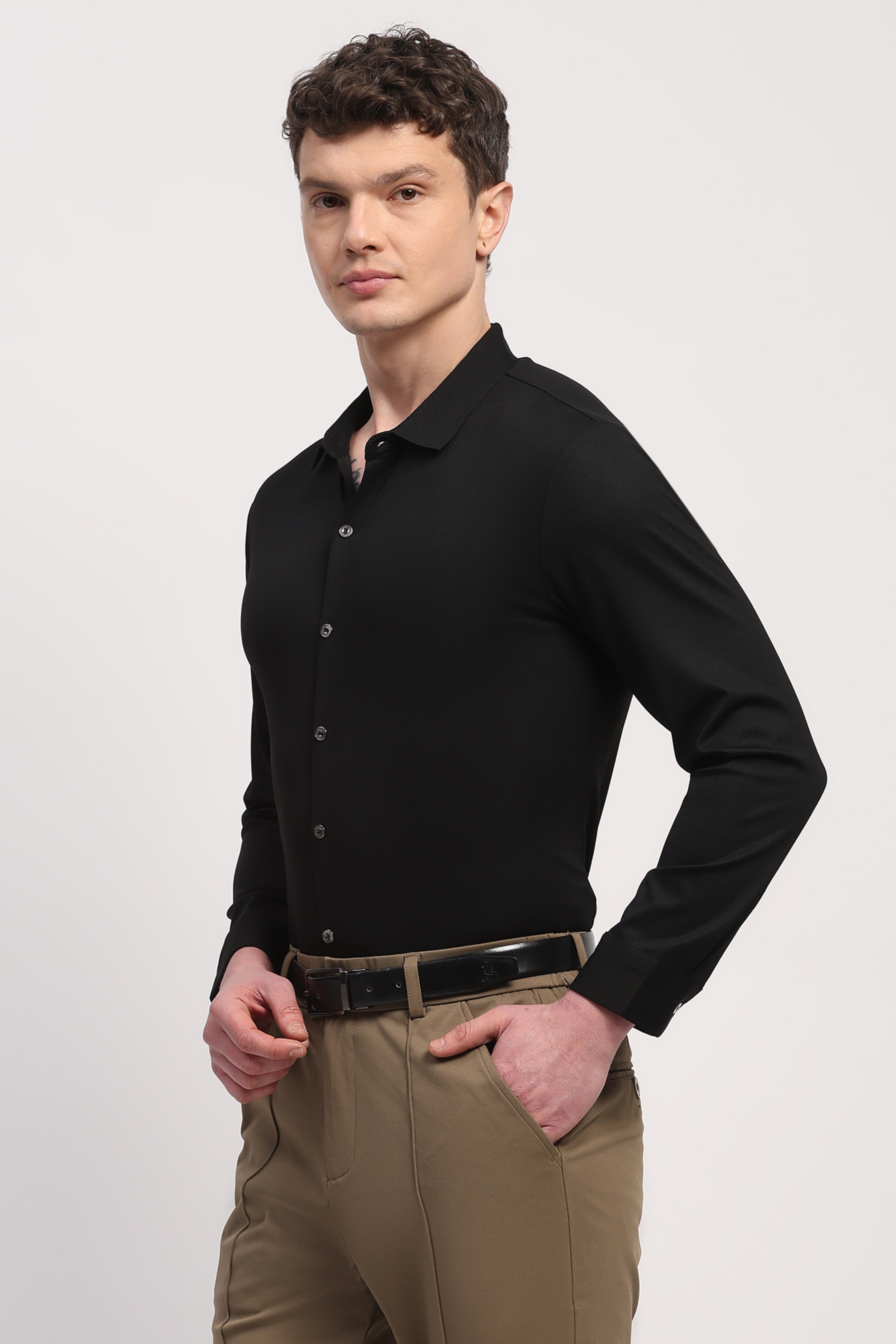 Black Nylon Spandex Solid Shirt