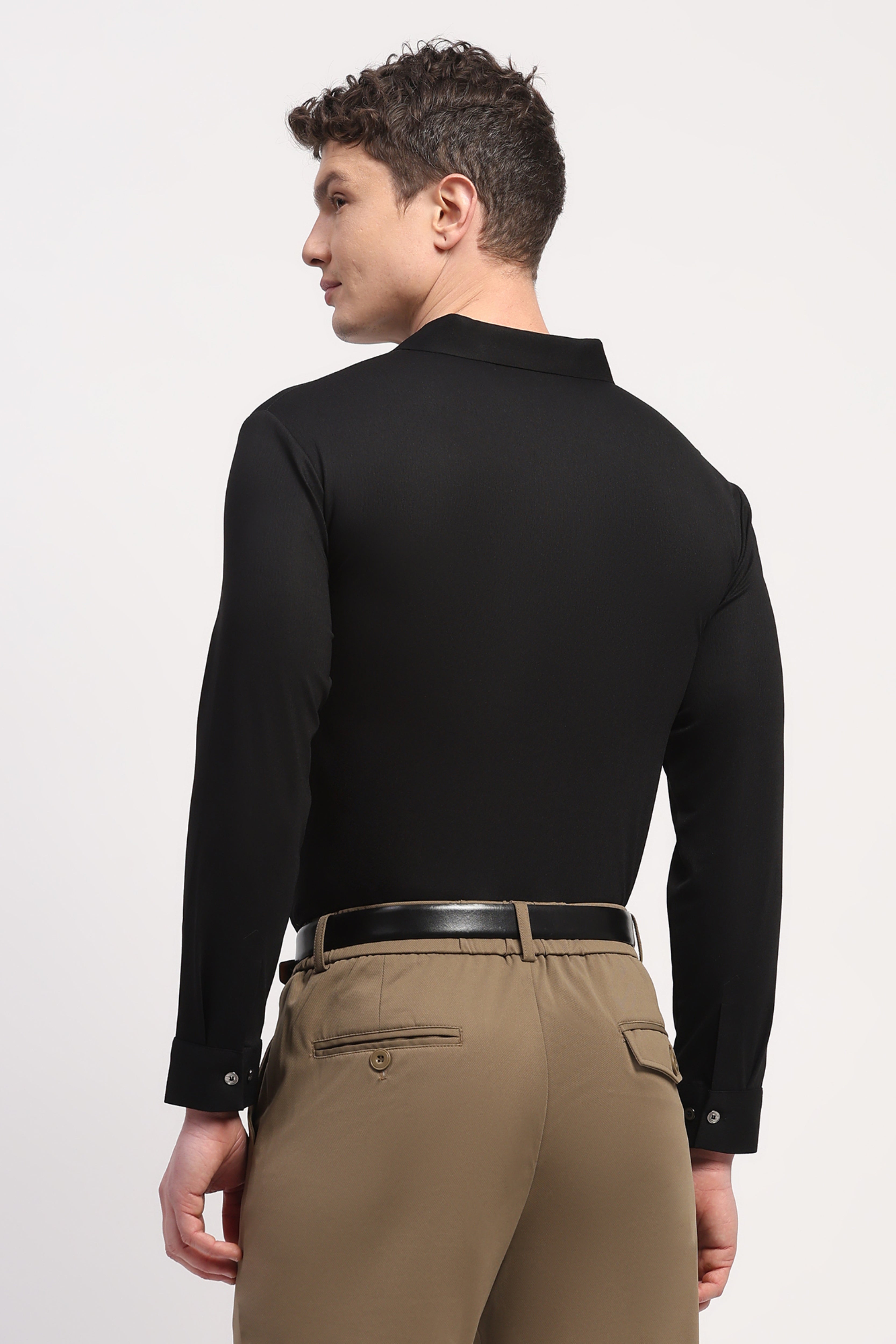 Black Nylon Spandex Solid Shirt