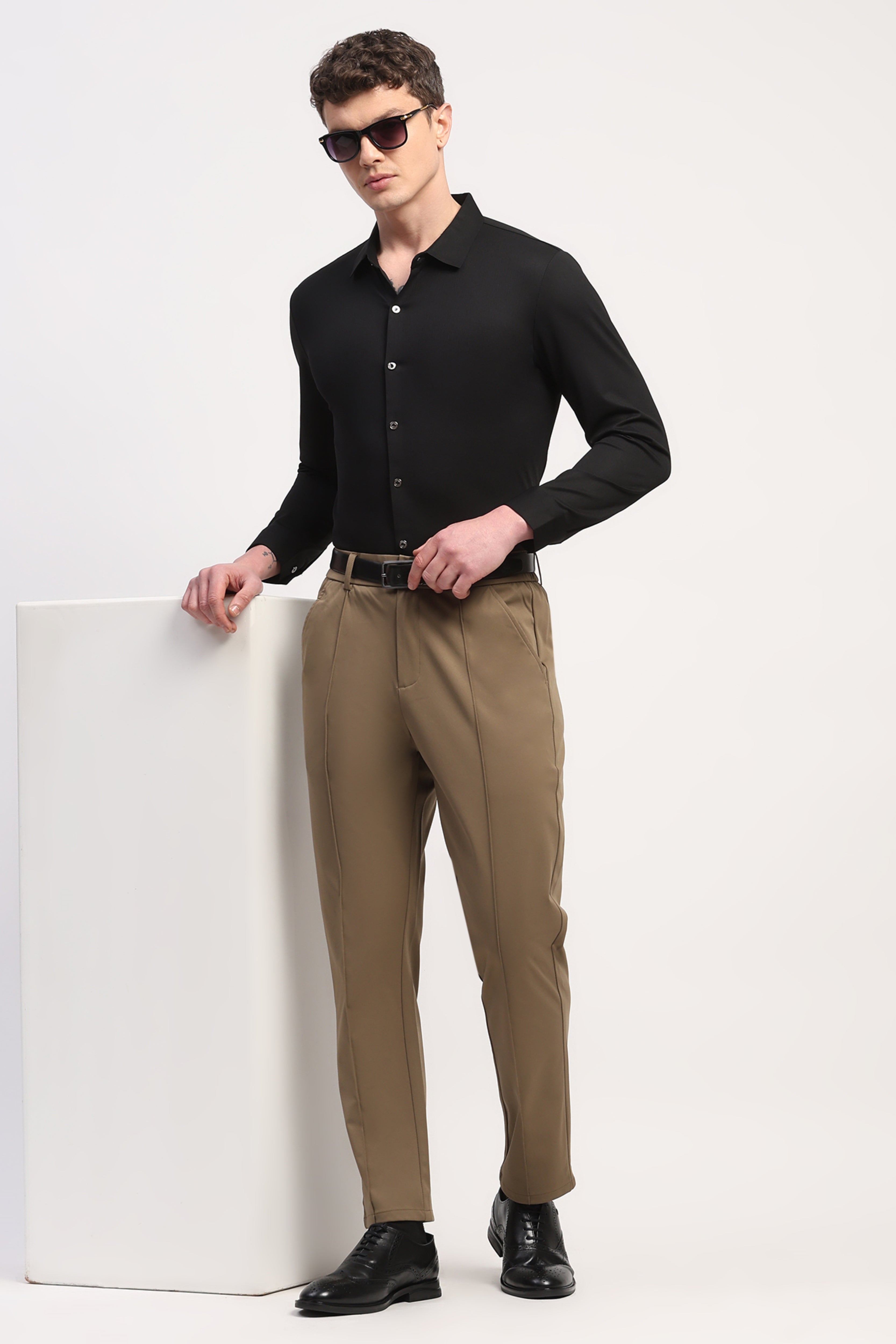 Black Nylon Spandex Solid Shirt