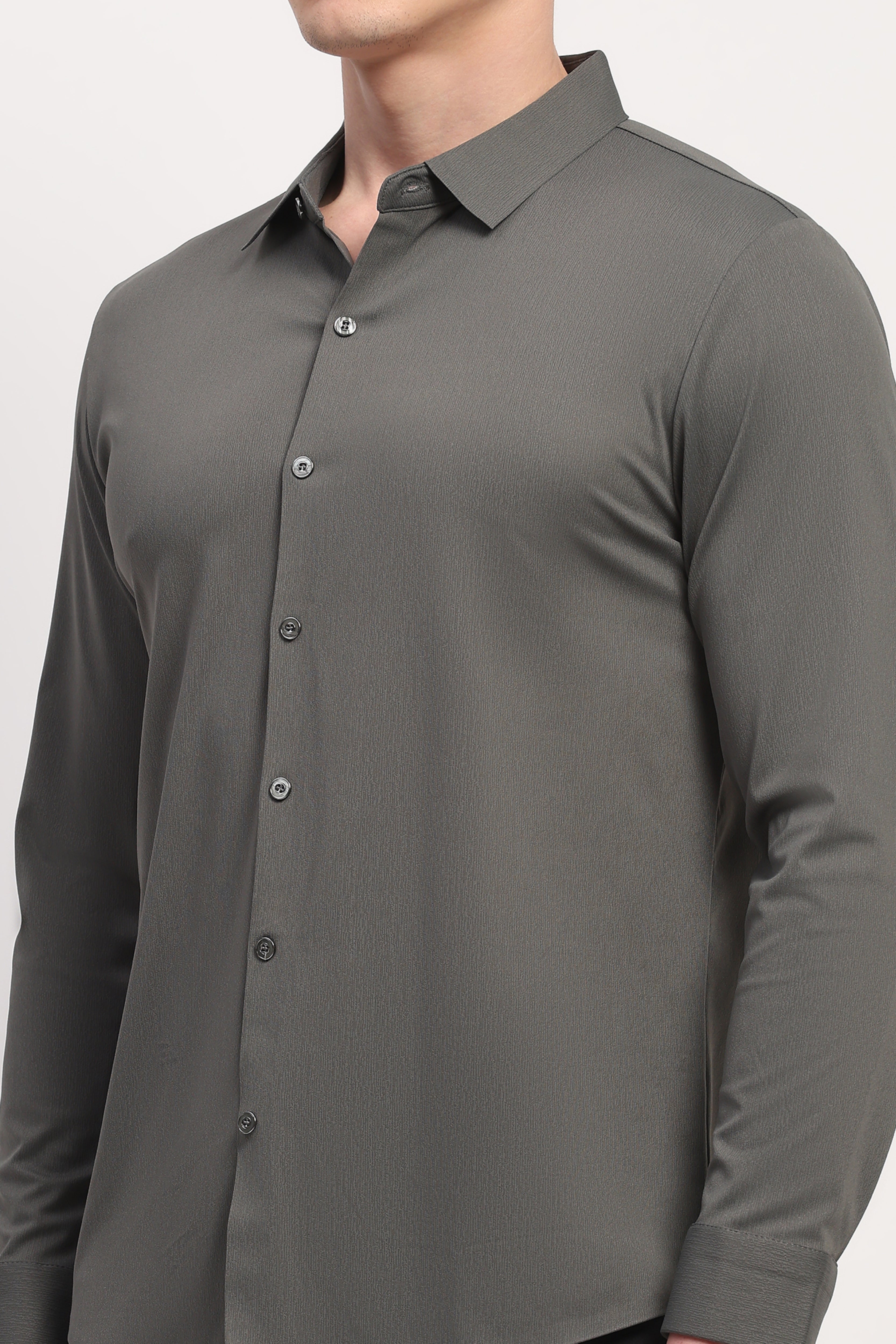 Dark Grey Nylon Spandex Solid Shirt