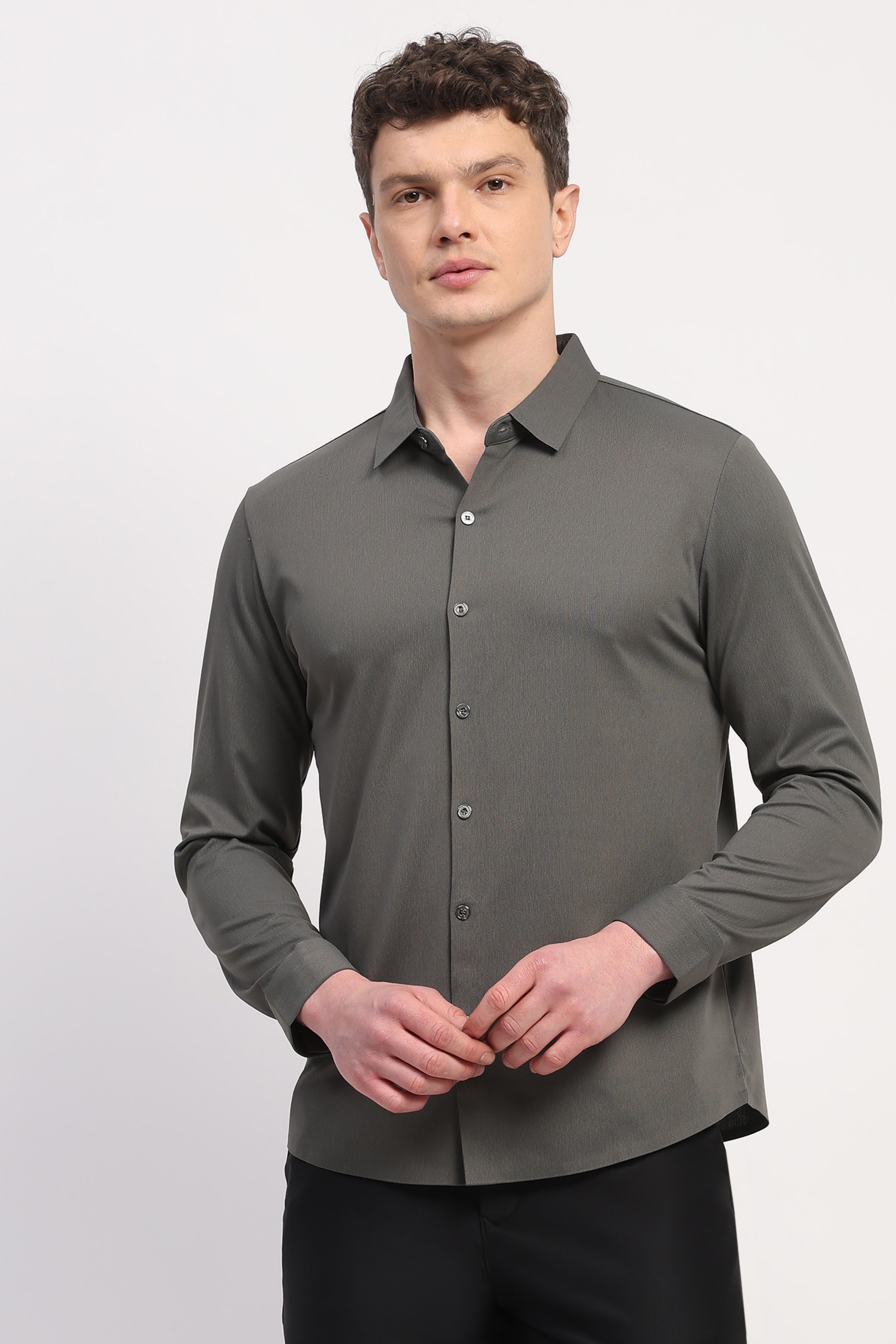 Dark Grey Nylon Spandex Solid Shirt