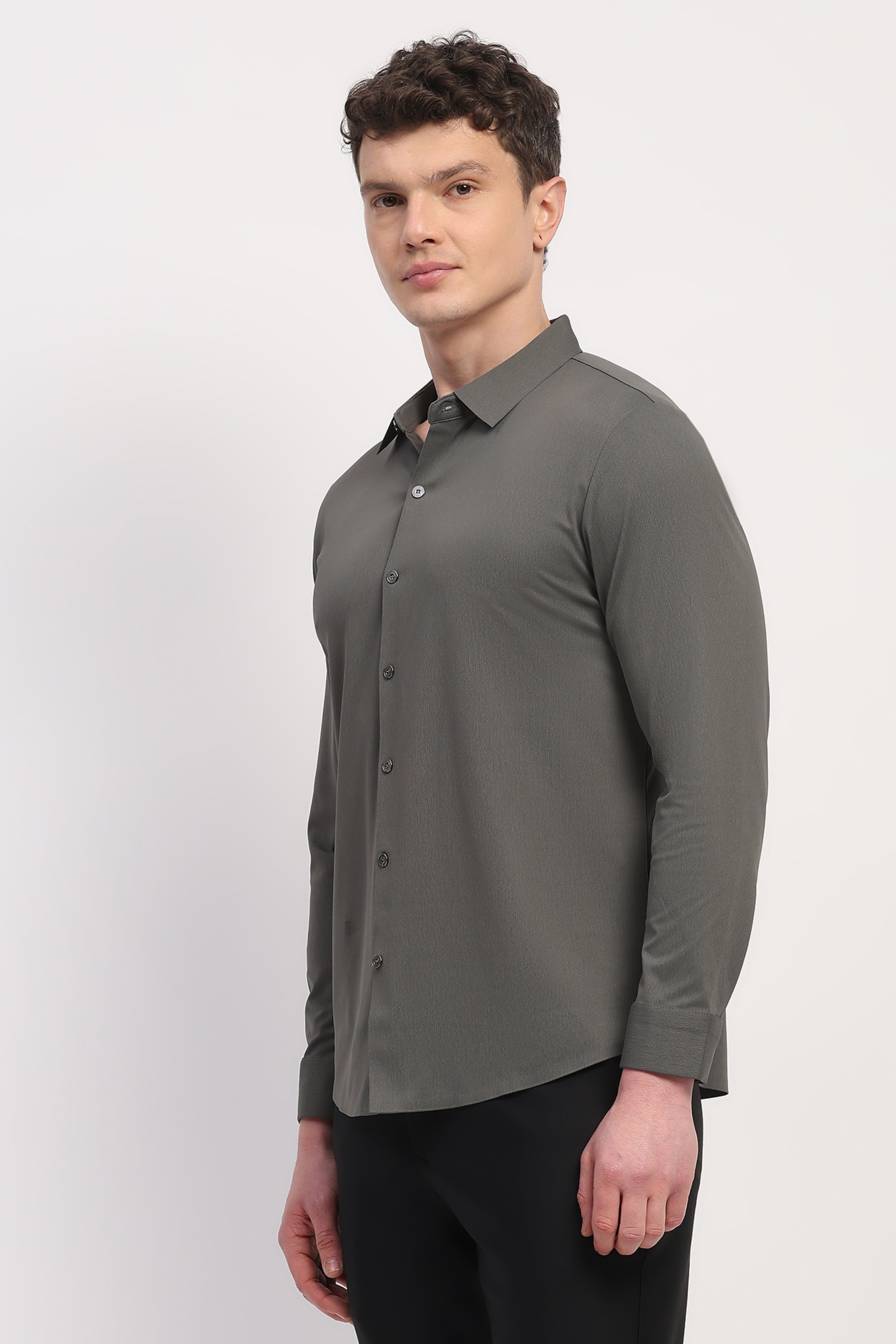 Dark Grey Nylon Spandex Solid Shirt
