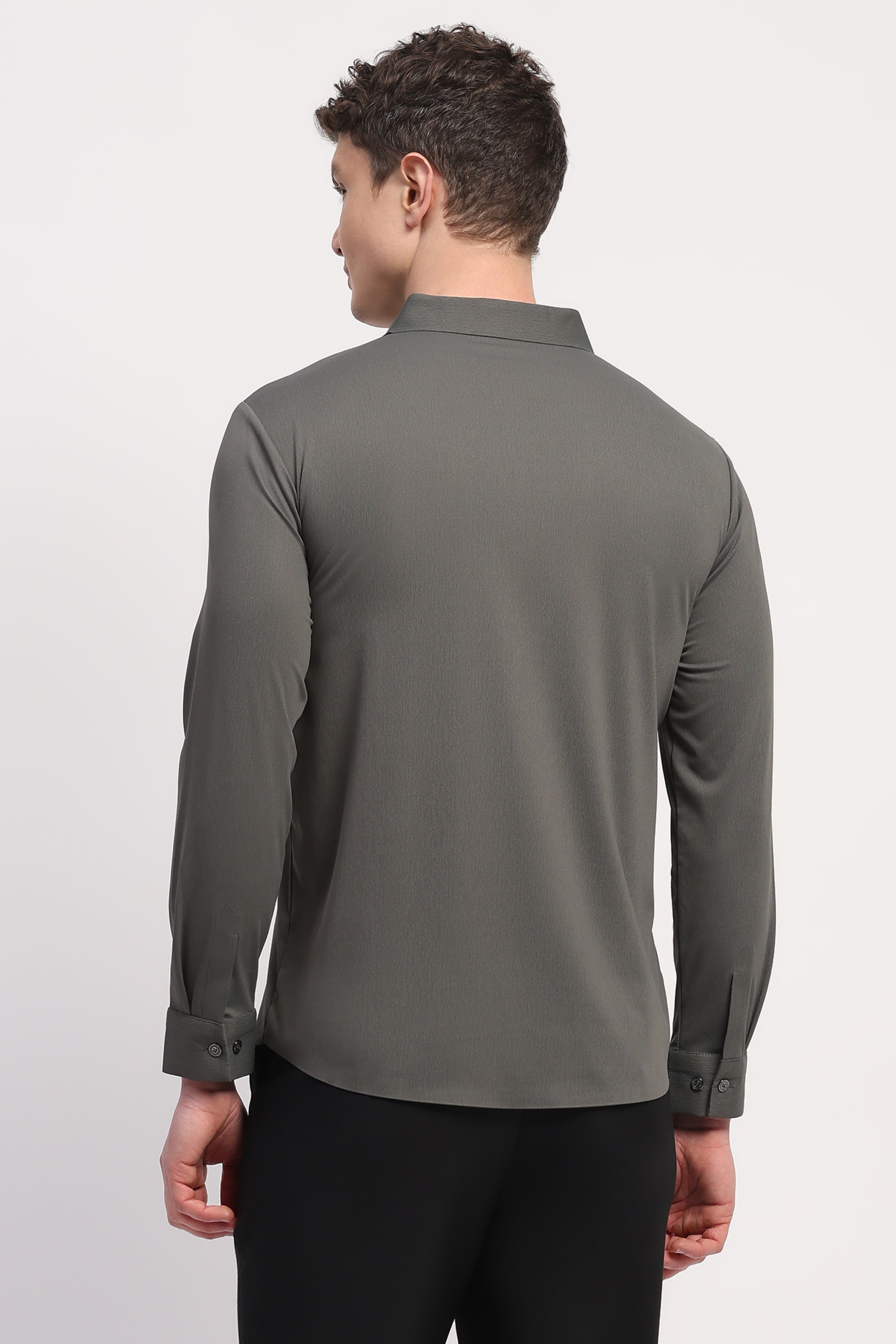 Dark Grey Nylon Spandex Solid Shirt