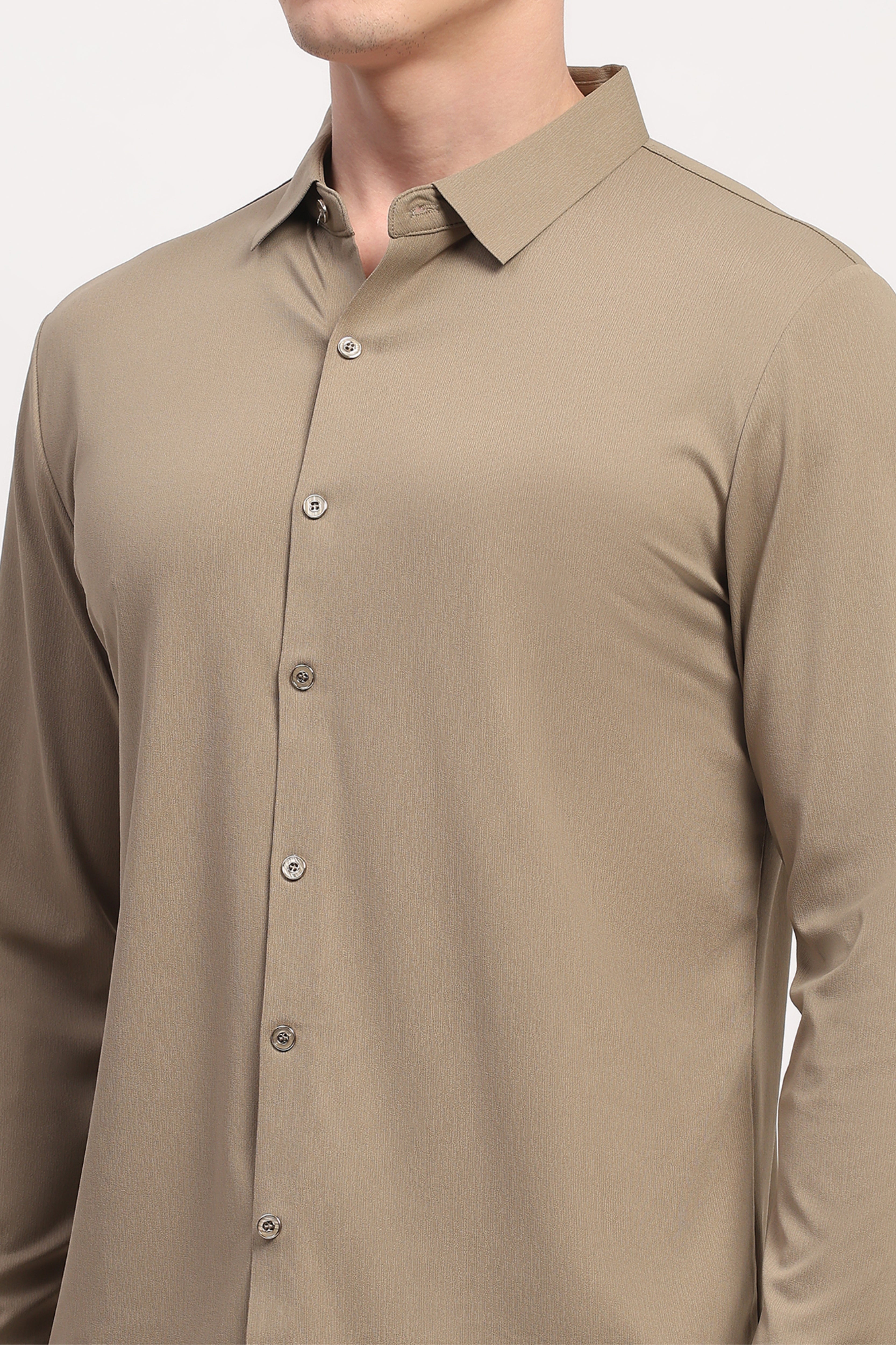 Brown Nylon Spandex Solid Shirt