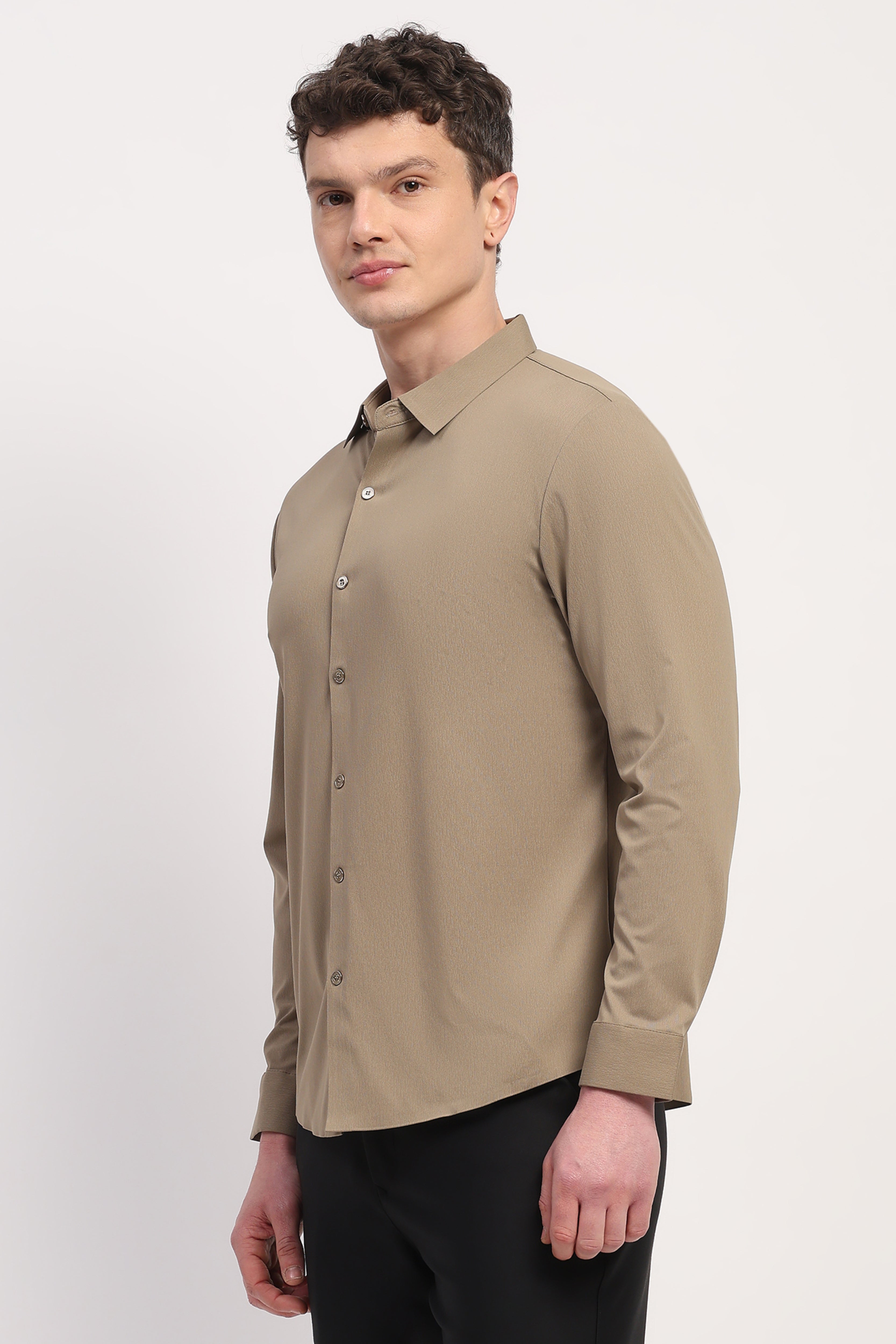 Brown Nylon Spandex Solid Shirt