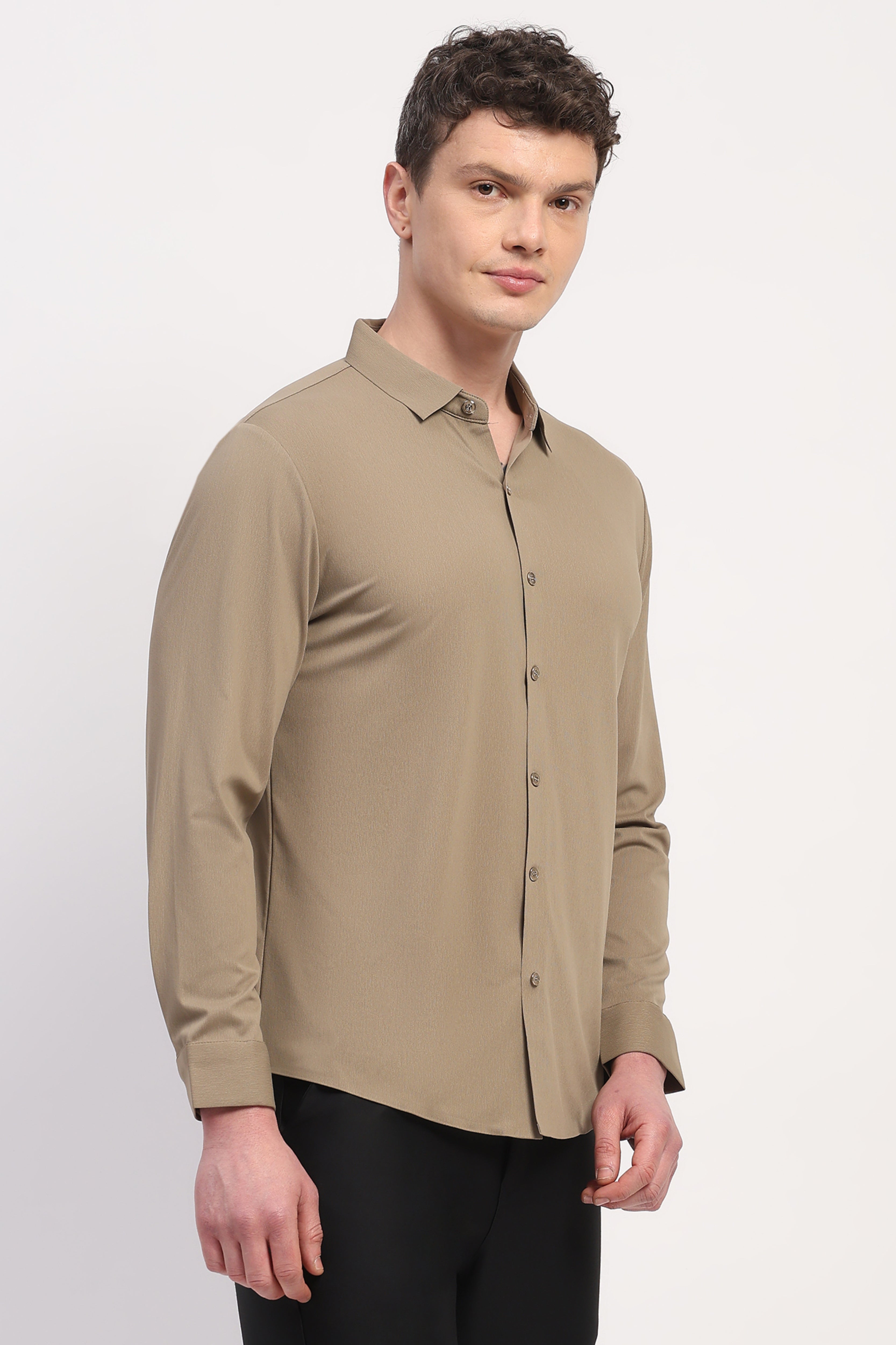 Brown Nylon Spandex Solid Shirt