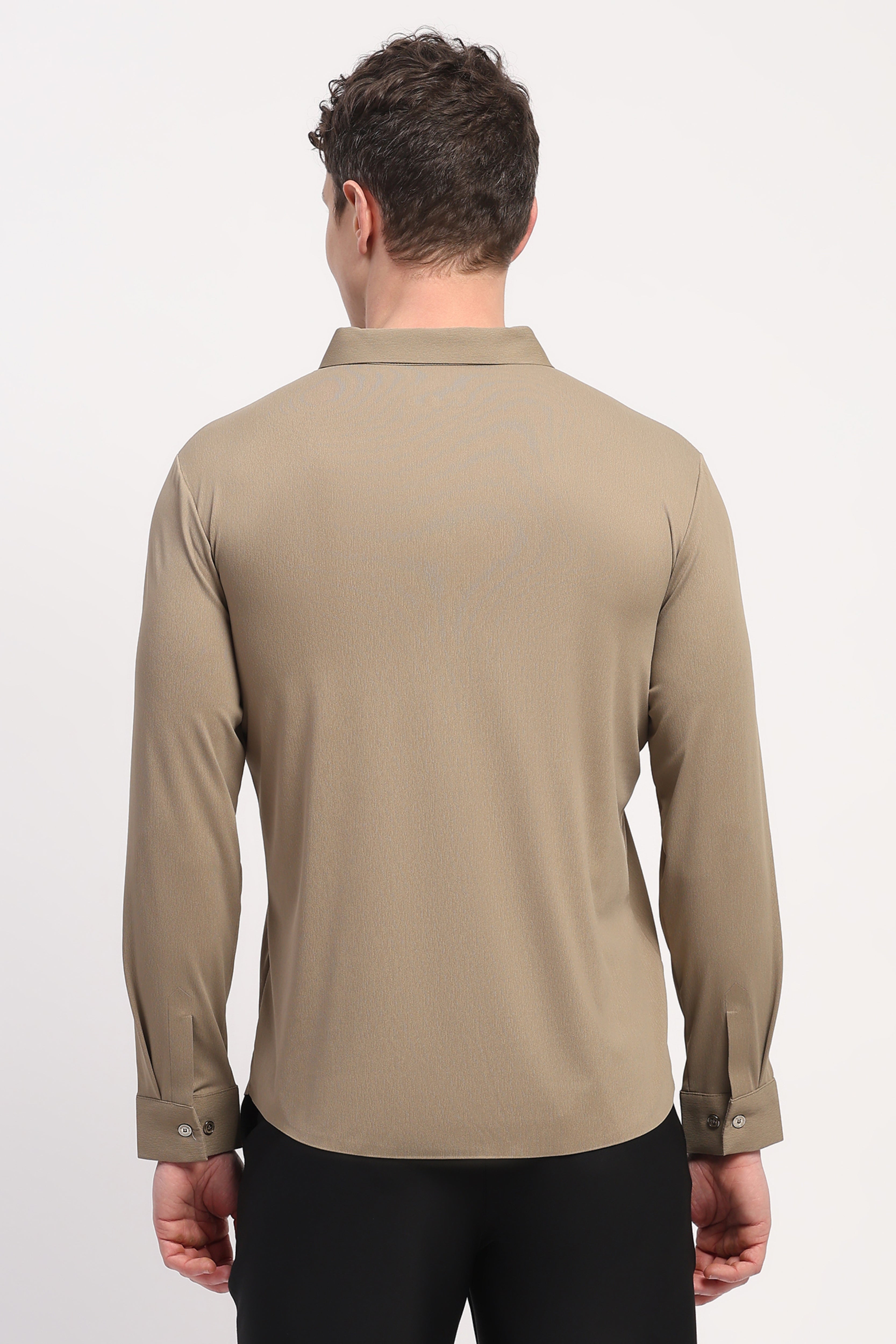 Brown Nylon Spandex Solid Shirt