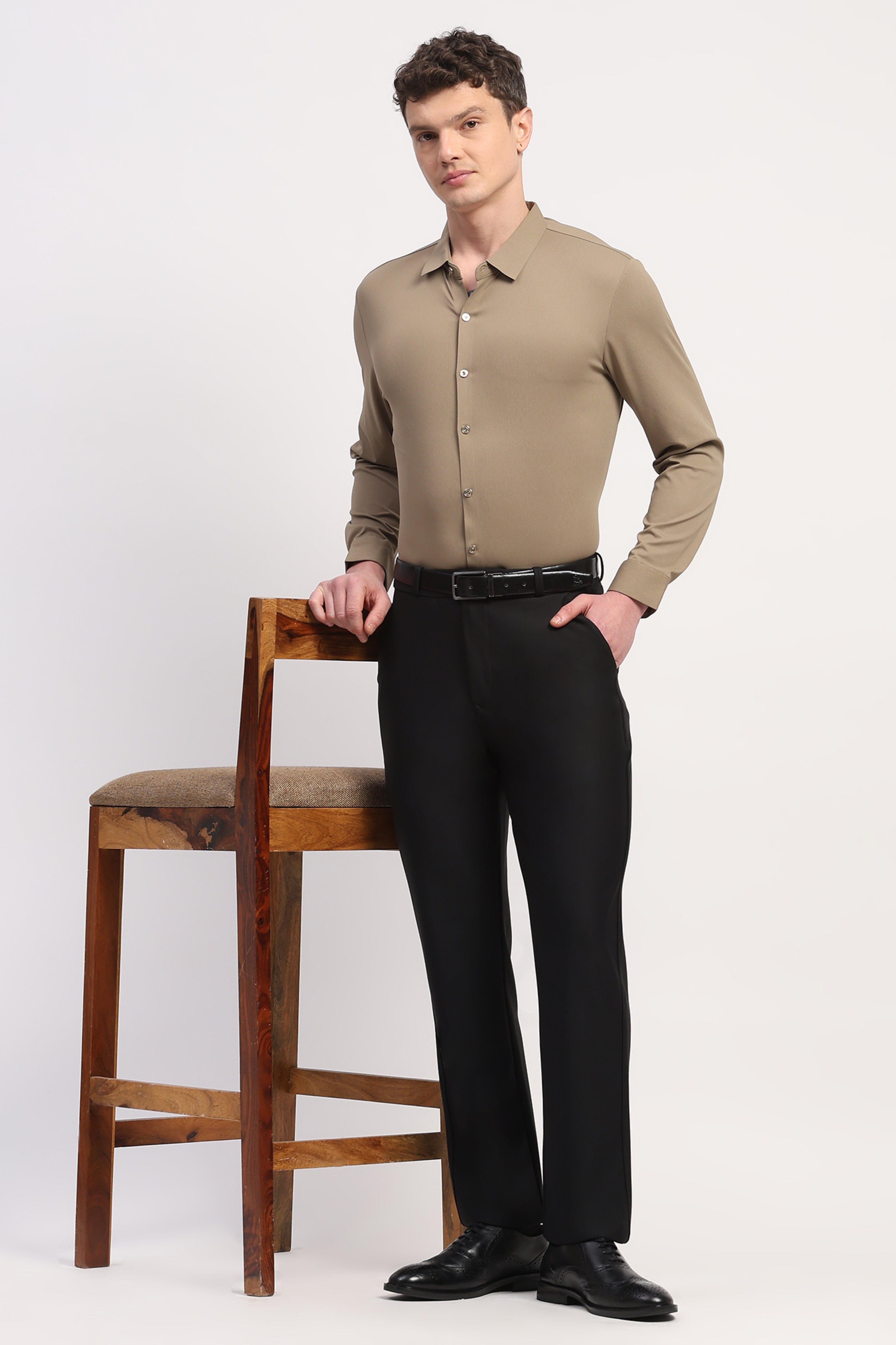 Brown Nylon Spandex Solid Shirt