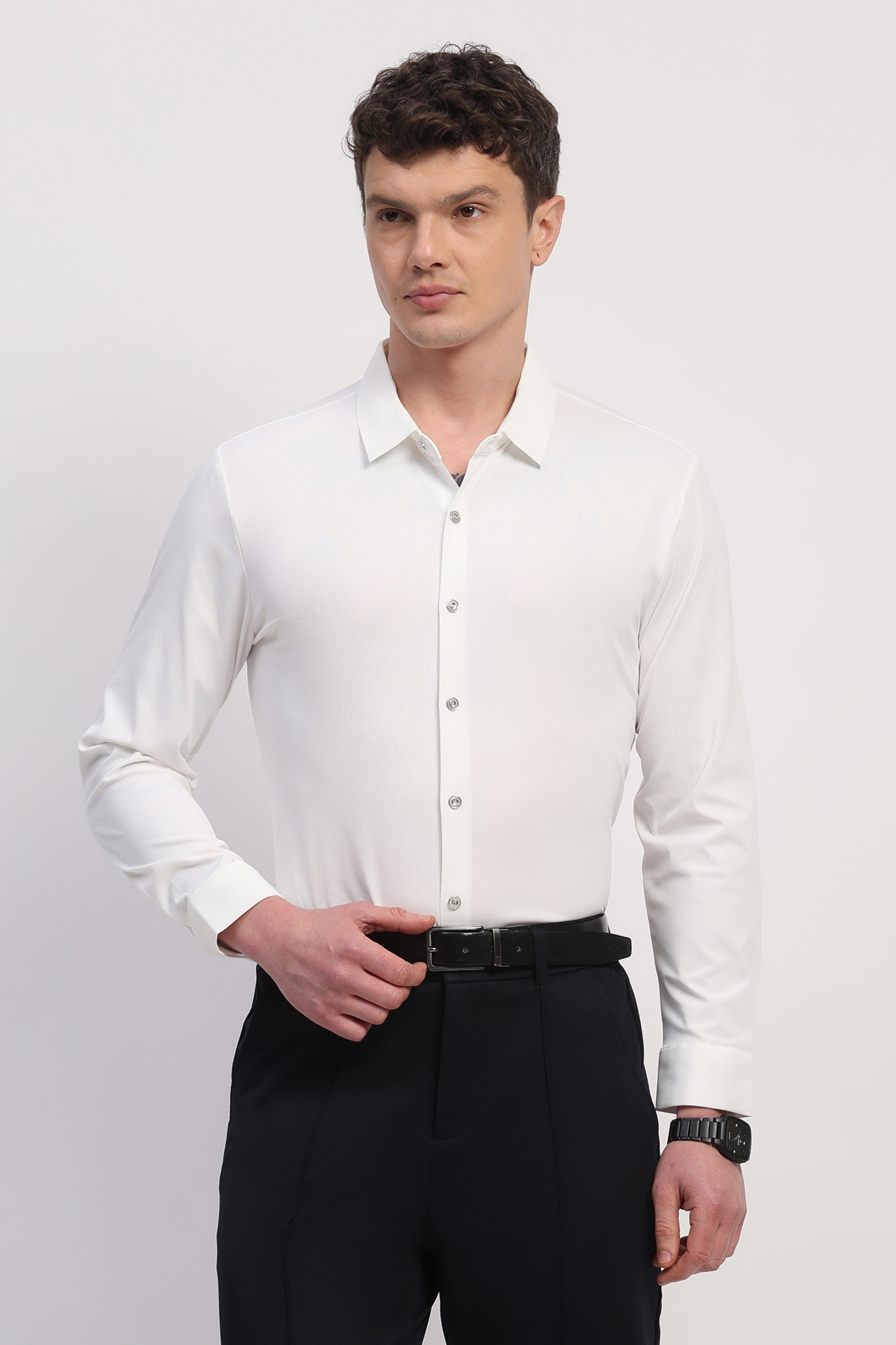 White Nylon Spandex Solid Shirt