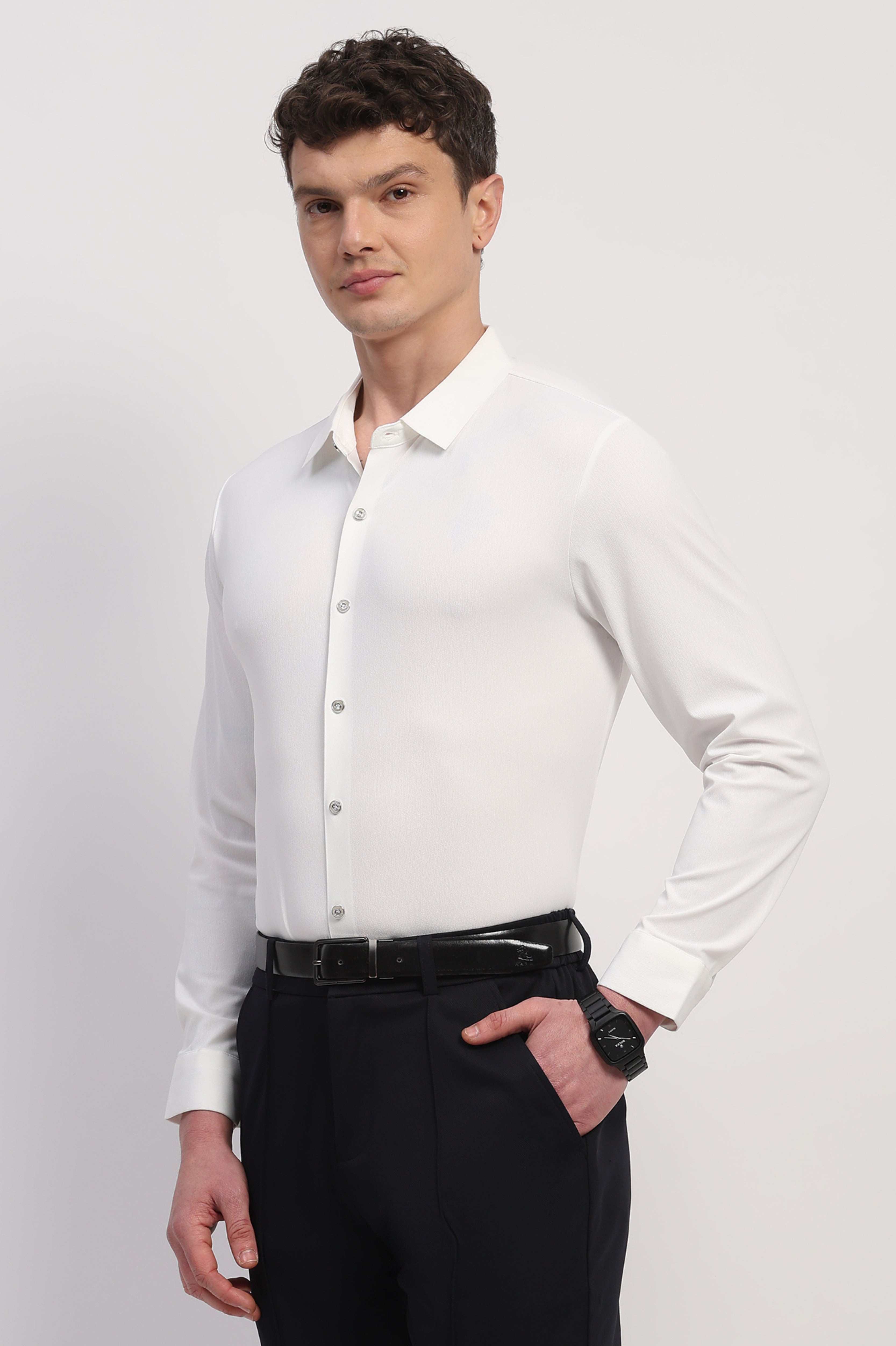 White Nylon Spandex Solid Shirt