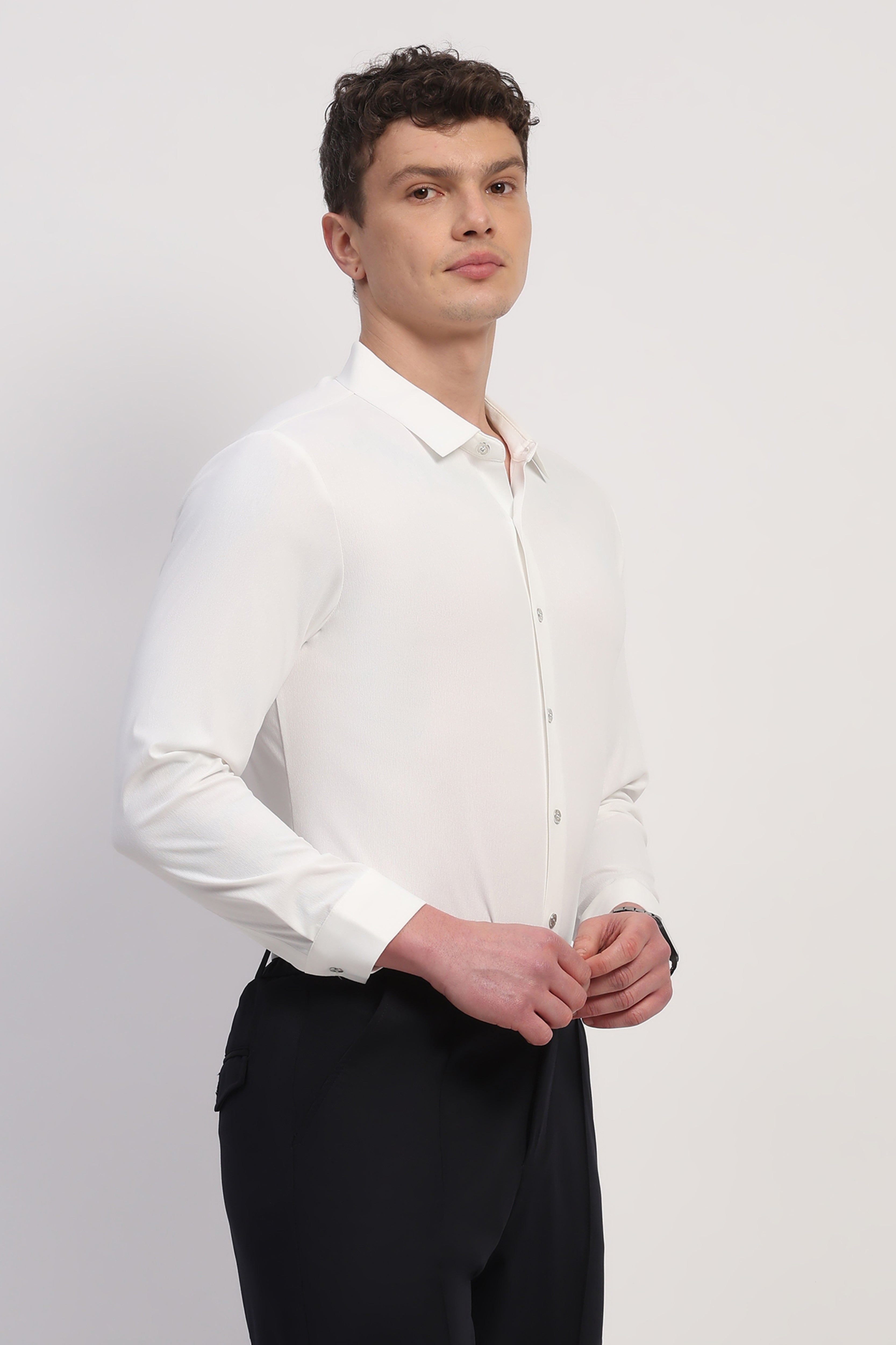 White Nylon Spandex Solid Shirt