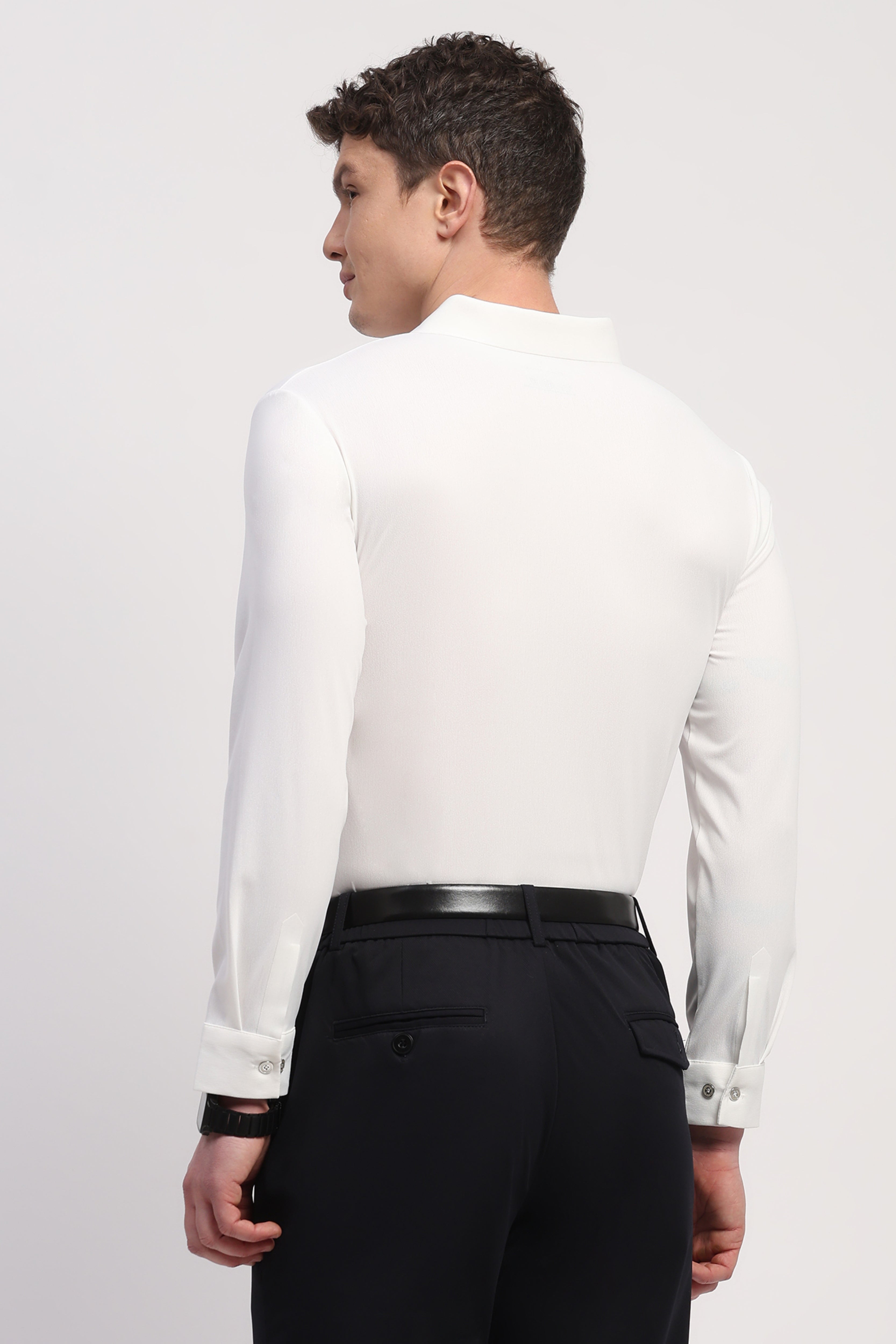 White Nylon Spandex Solid Shirt
