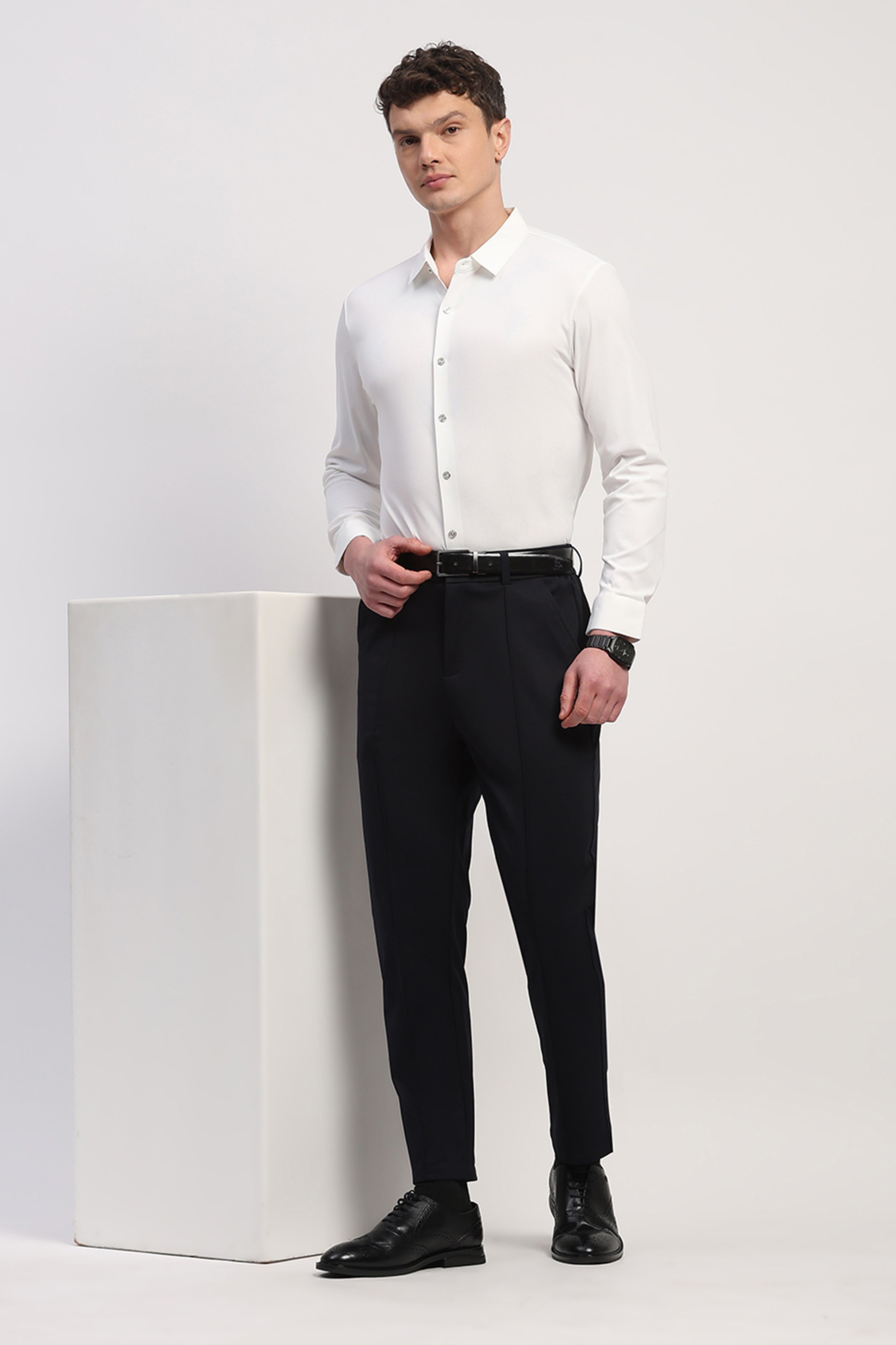 White Nylon Spandex Solid Shirt