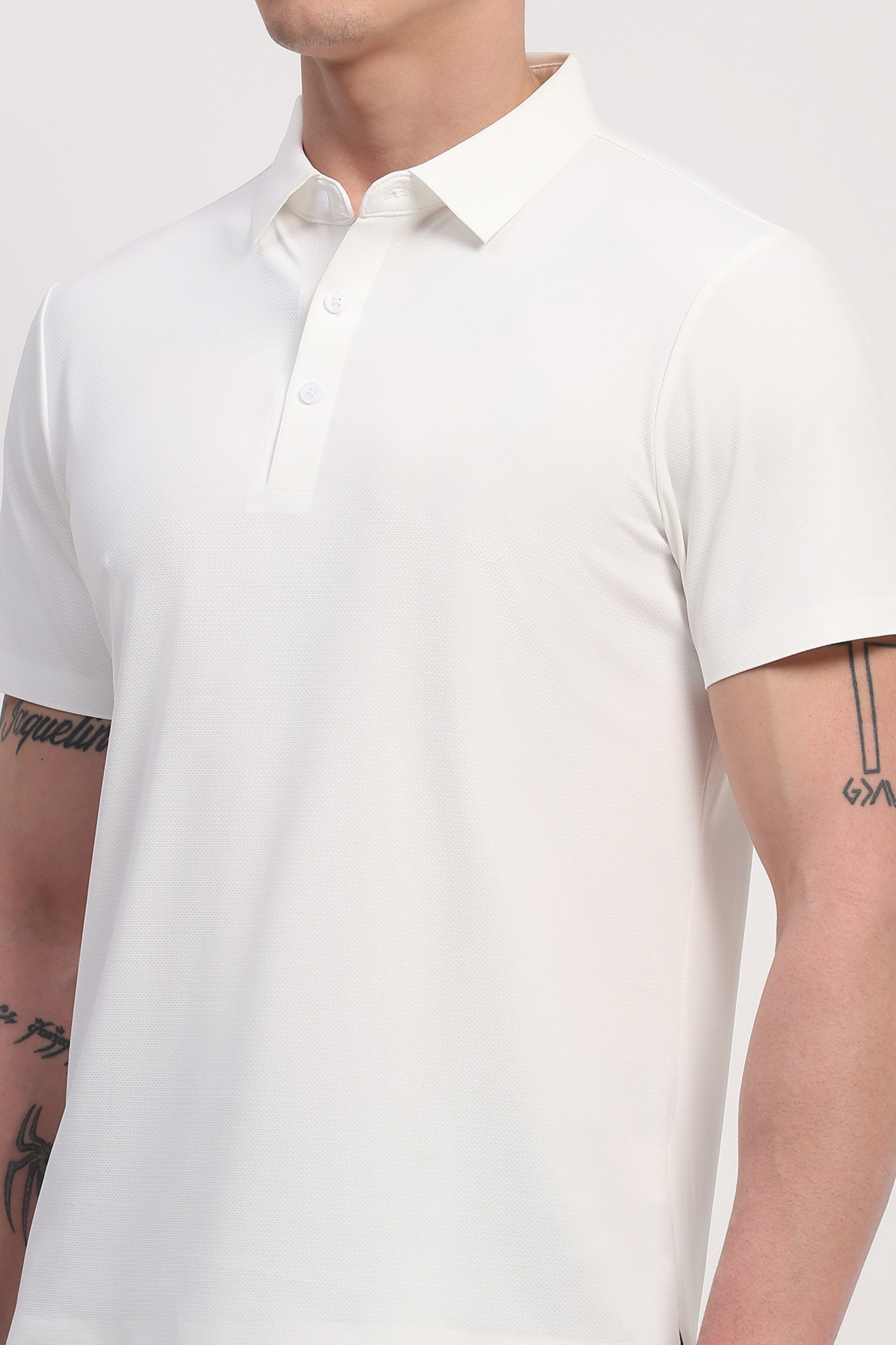 White Nylon Spandex Printed T-Shirt