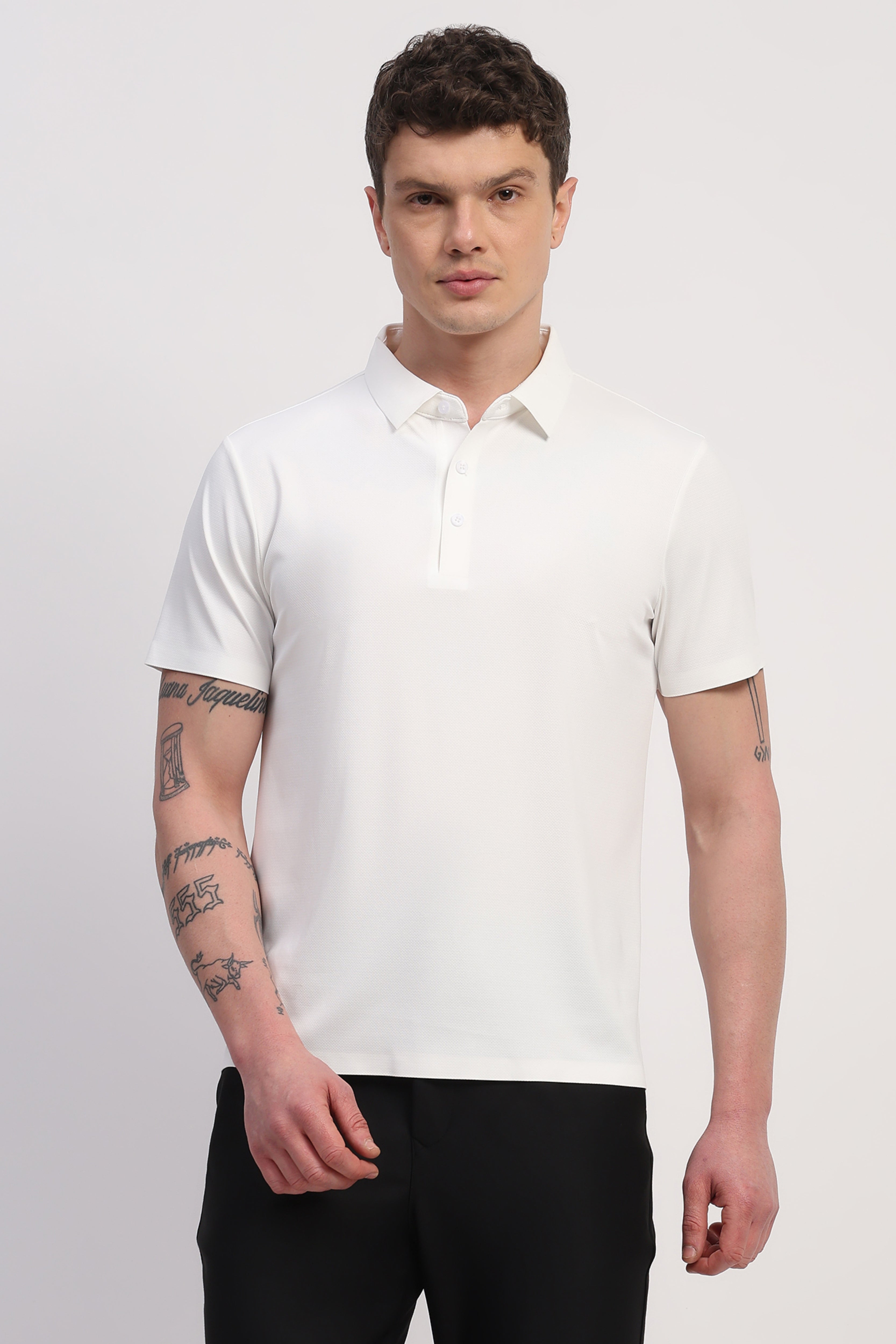 White Nylon Spandex Printed T-Shirt