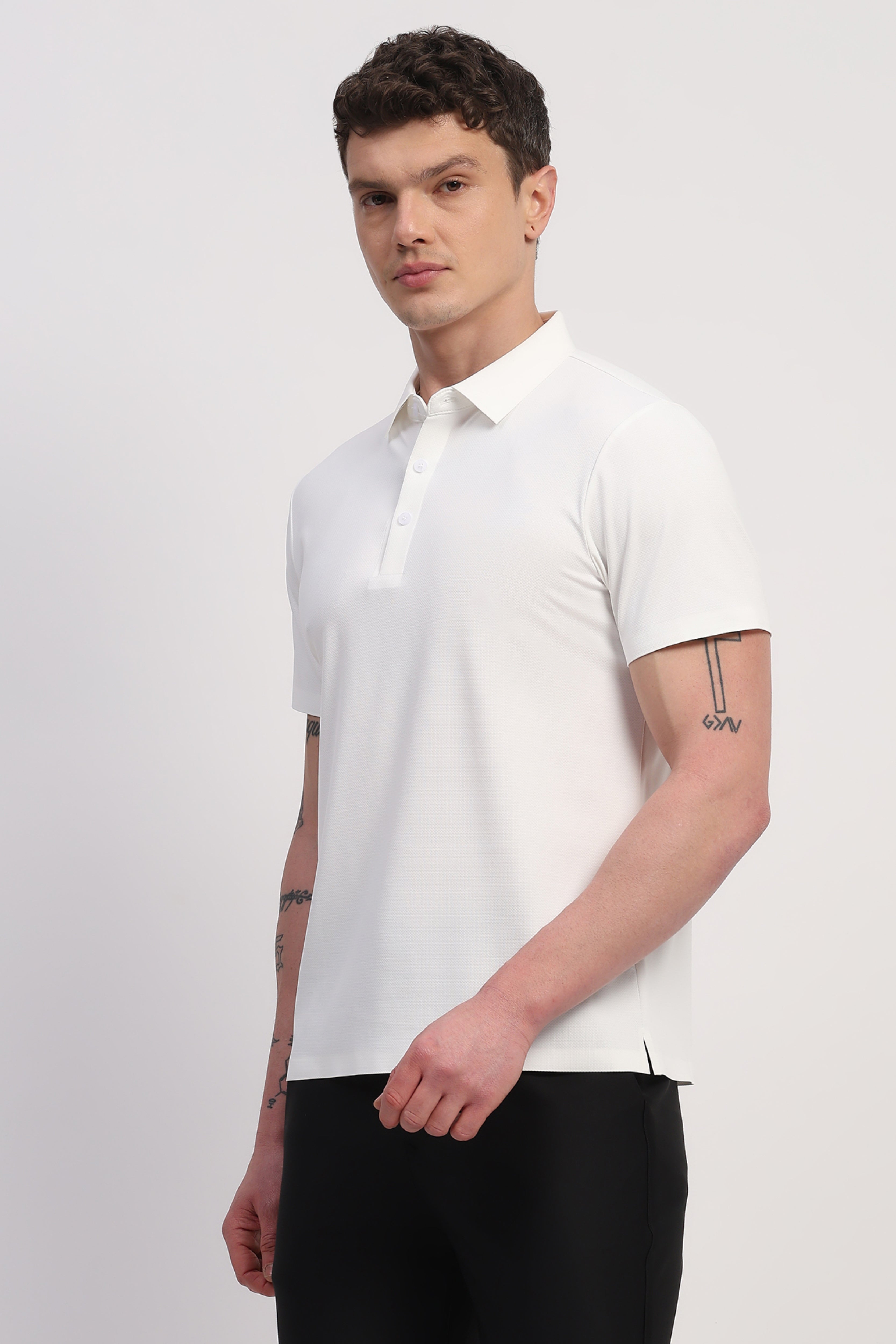 White Nylon Spandex Printed T-Shirt