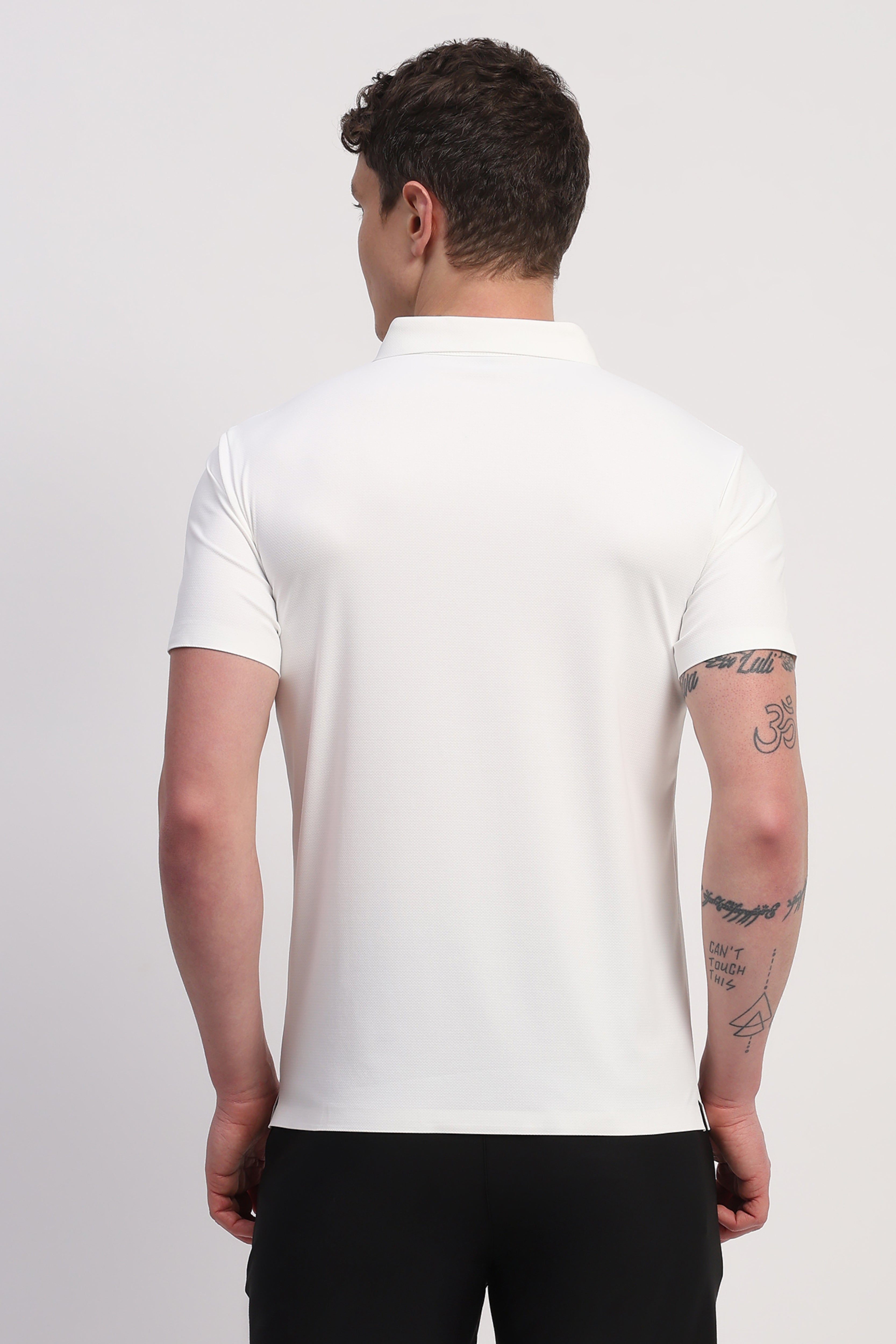 White Nylon Spandex Printed T-Shirt