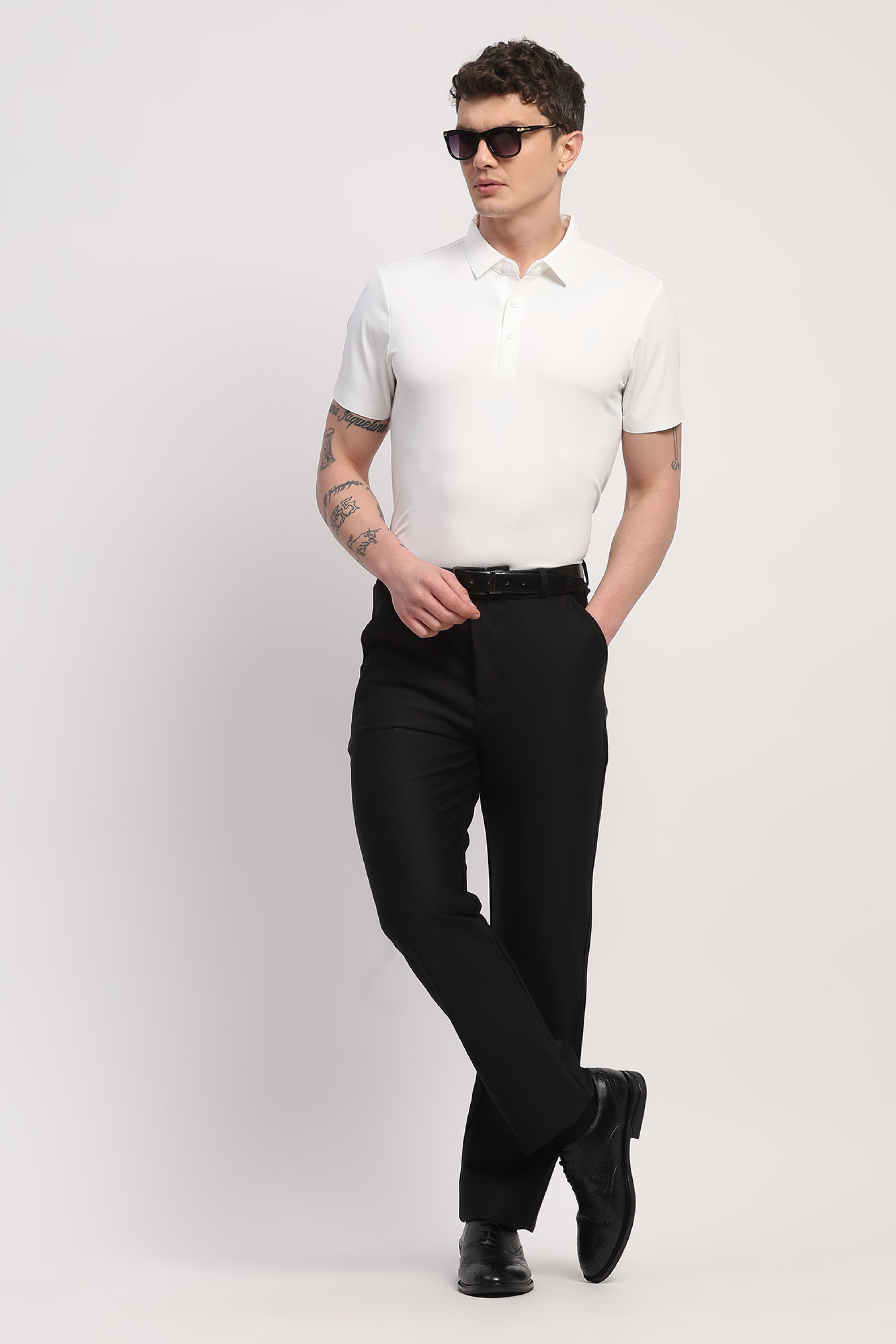 White Nylon Spandex Printed T-Shirt