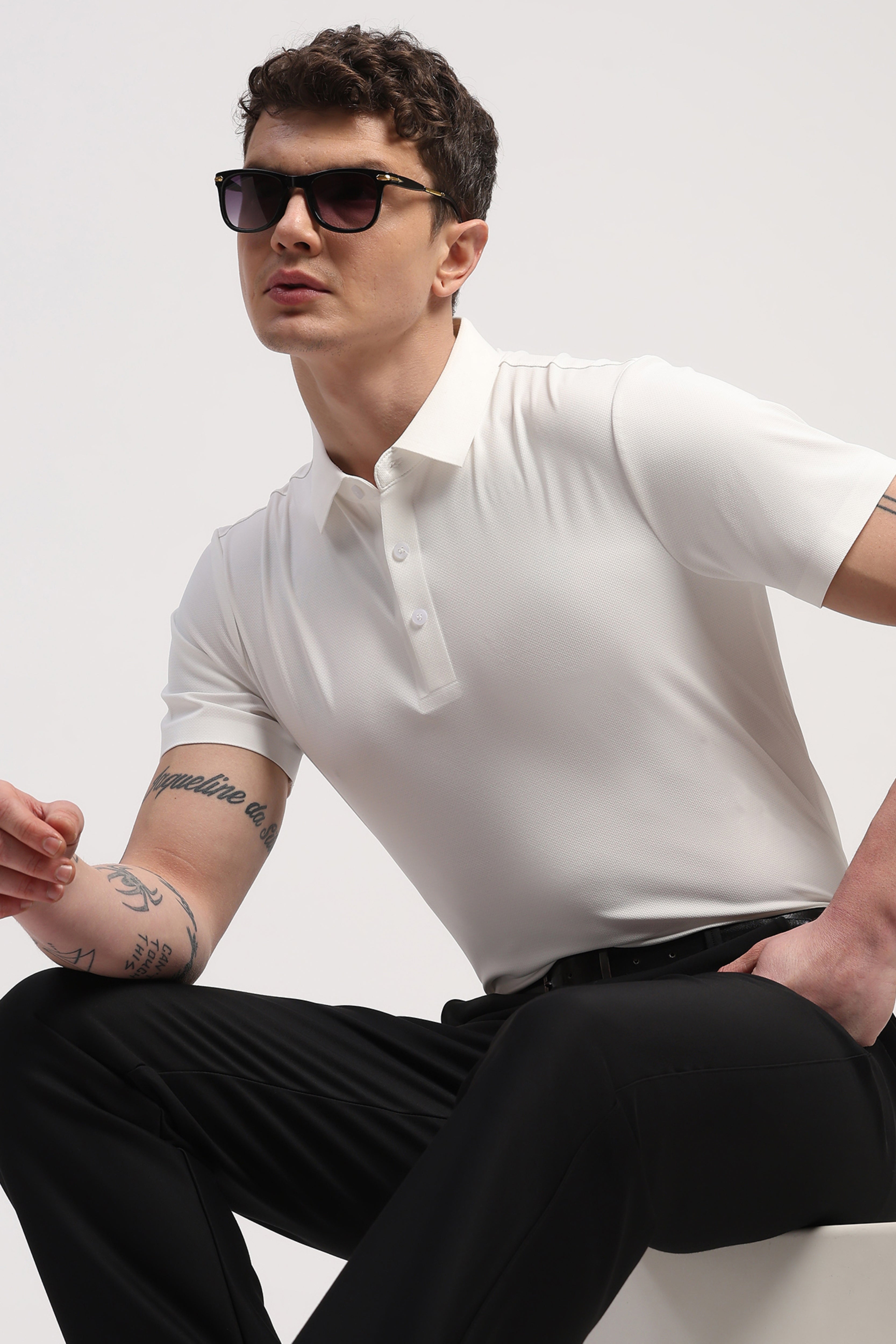 White Nylon Spandex Printed T-Shirt