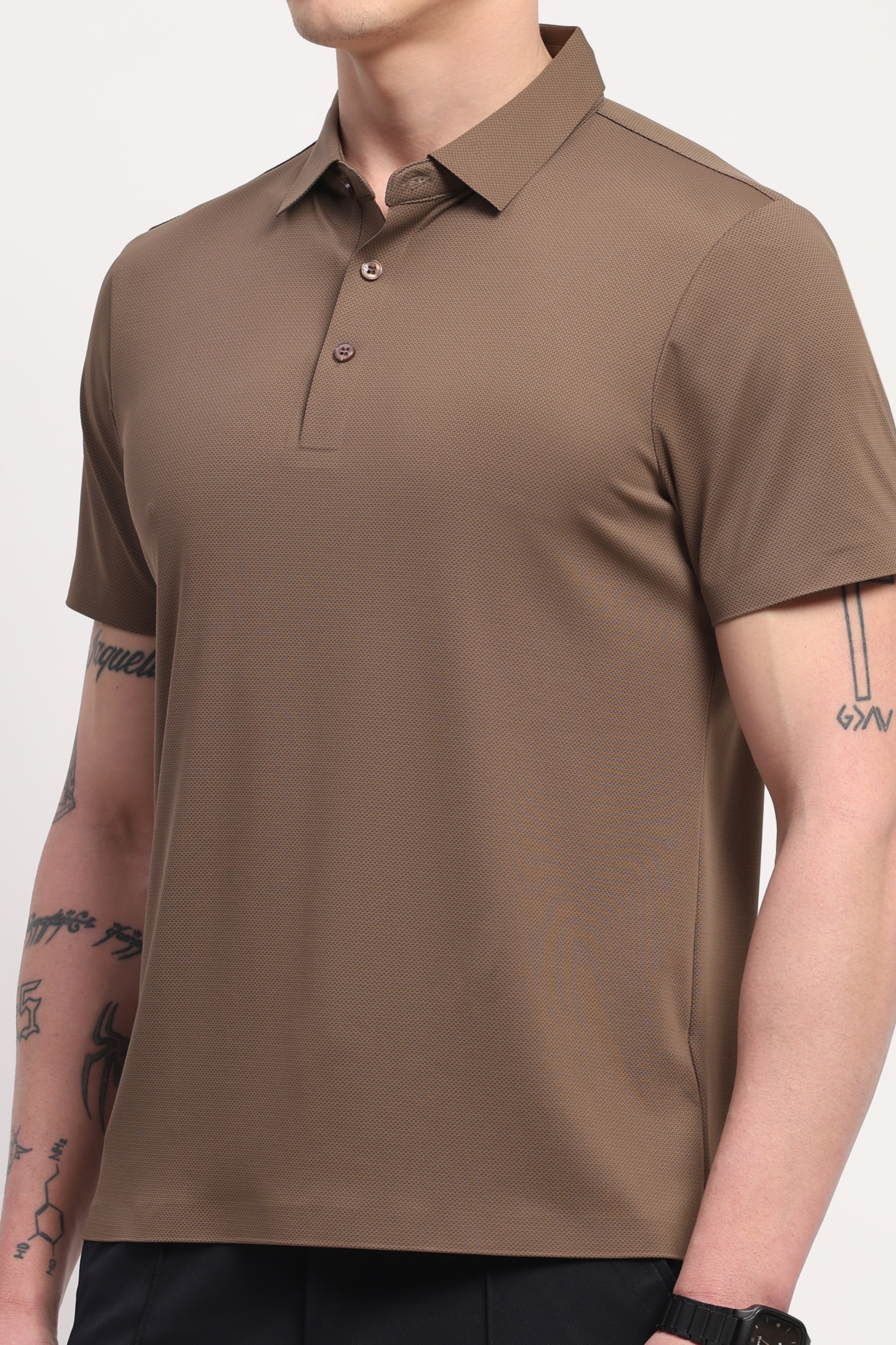 Brown Nylon Spandex Printed T-Shirt