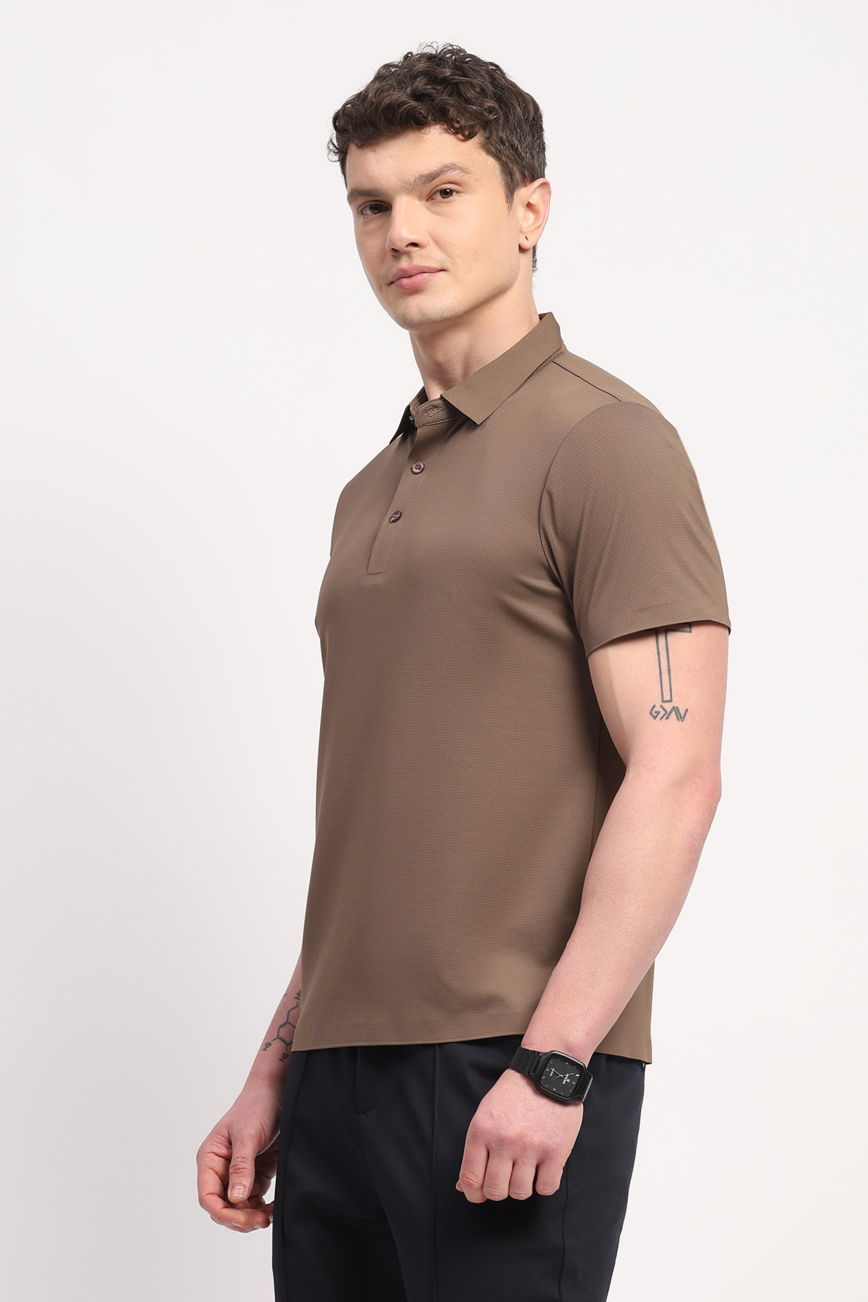 Brown Nylon Spandex Printed T-Shirt