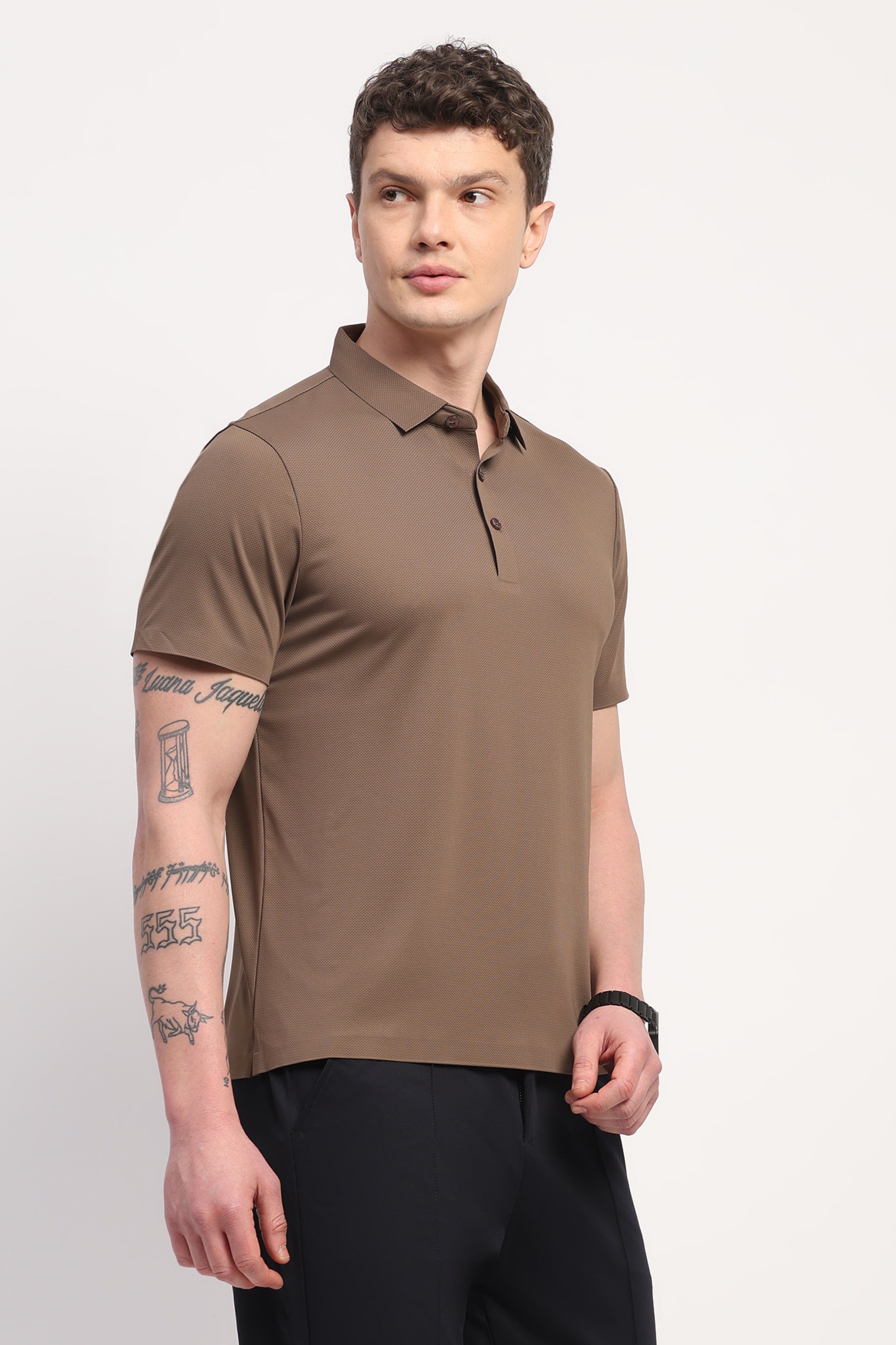 Brown Nylon Spandex Printed T-Shirt