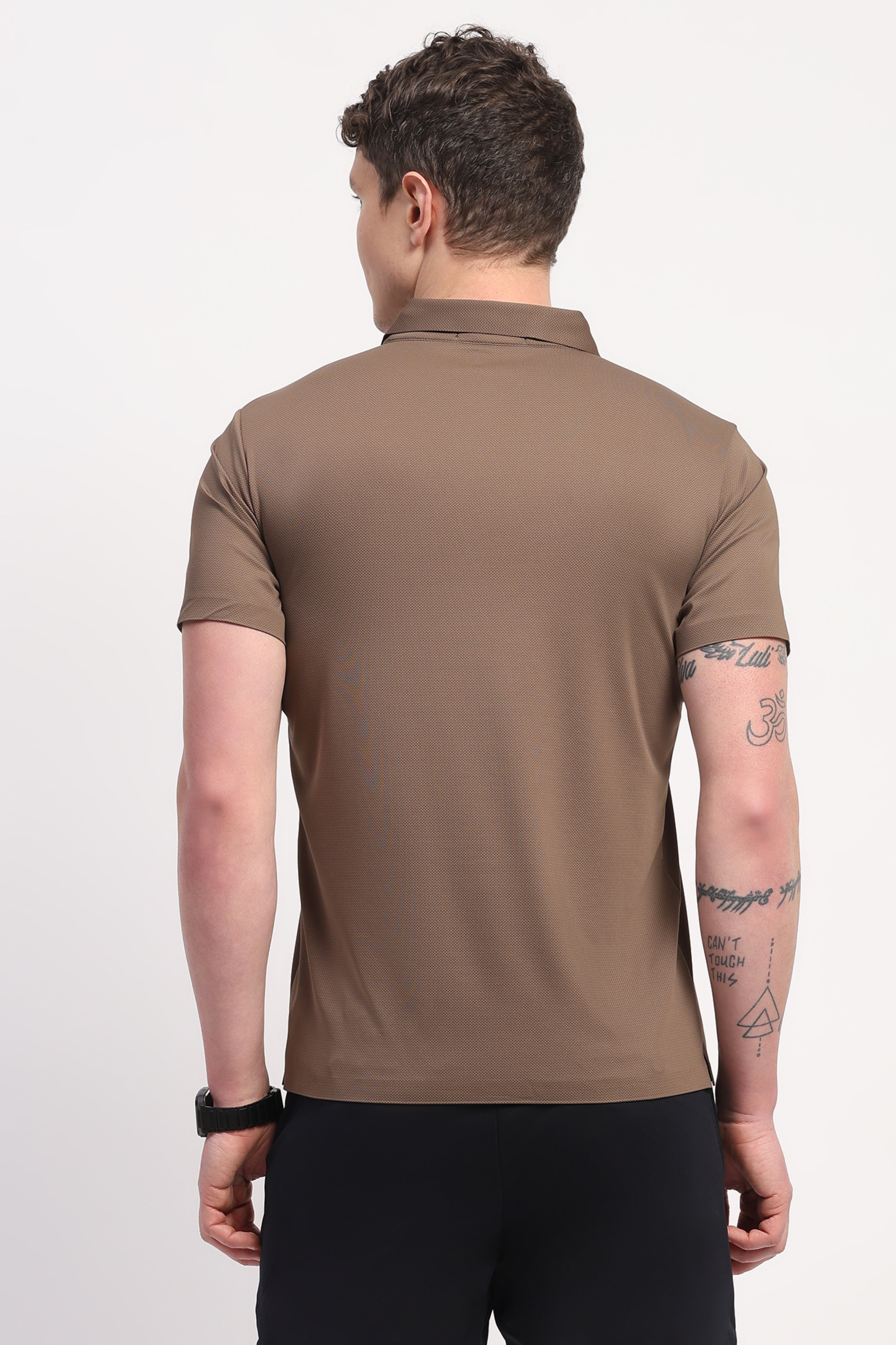 Brown Nylon Spandex Printed T-Shirt
