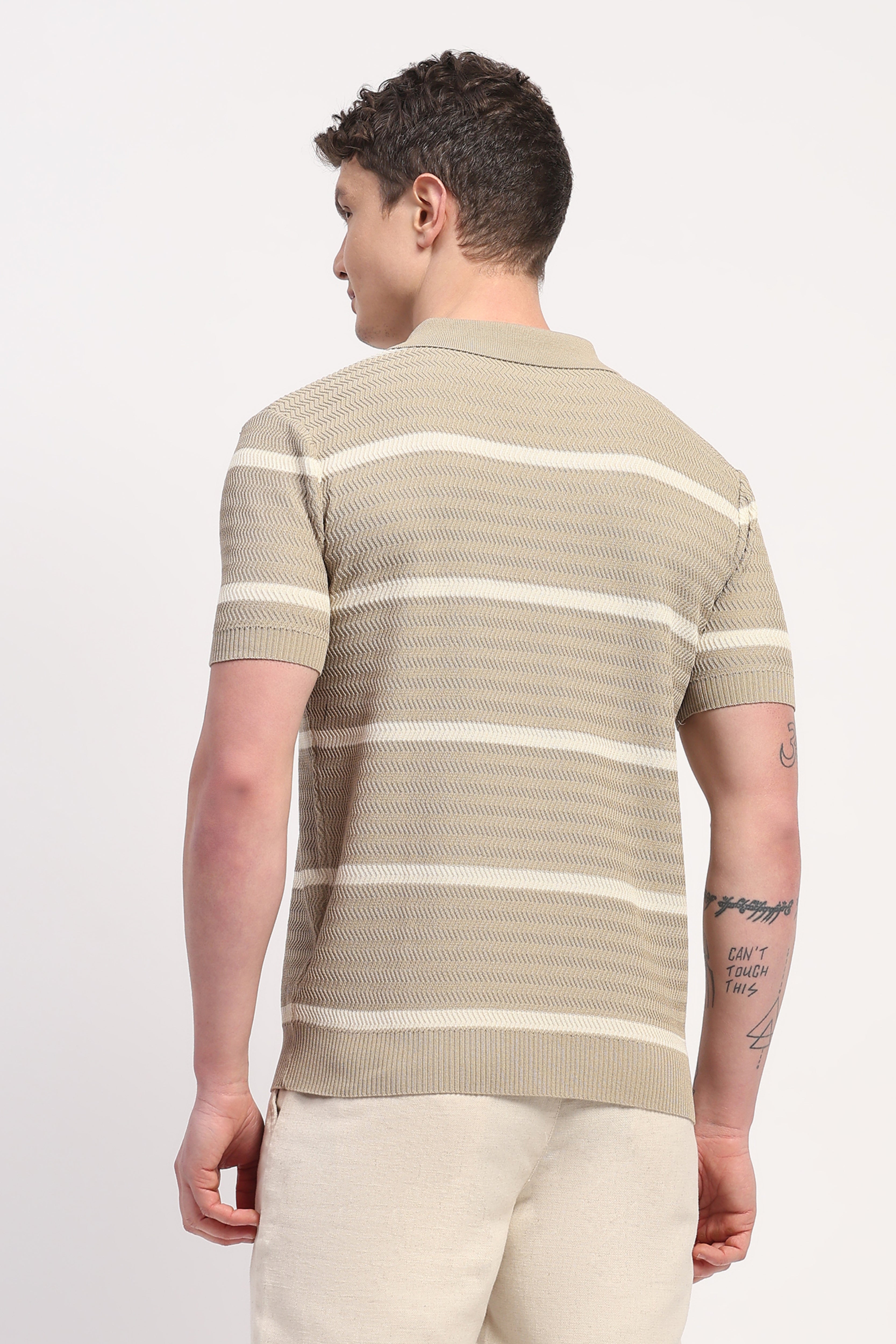 Brown Viscose Blend Striped T-Shirt