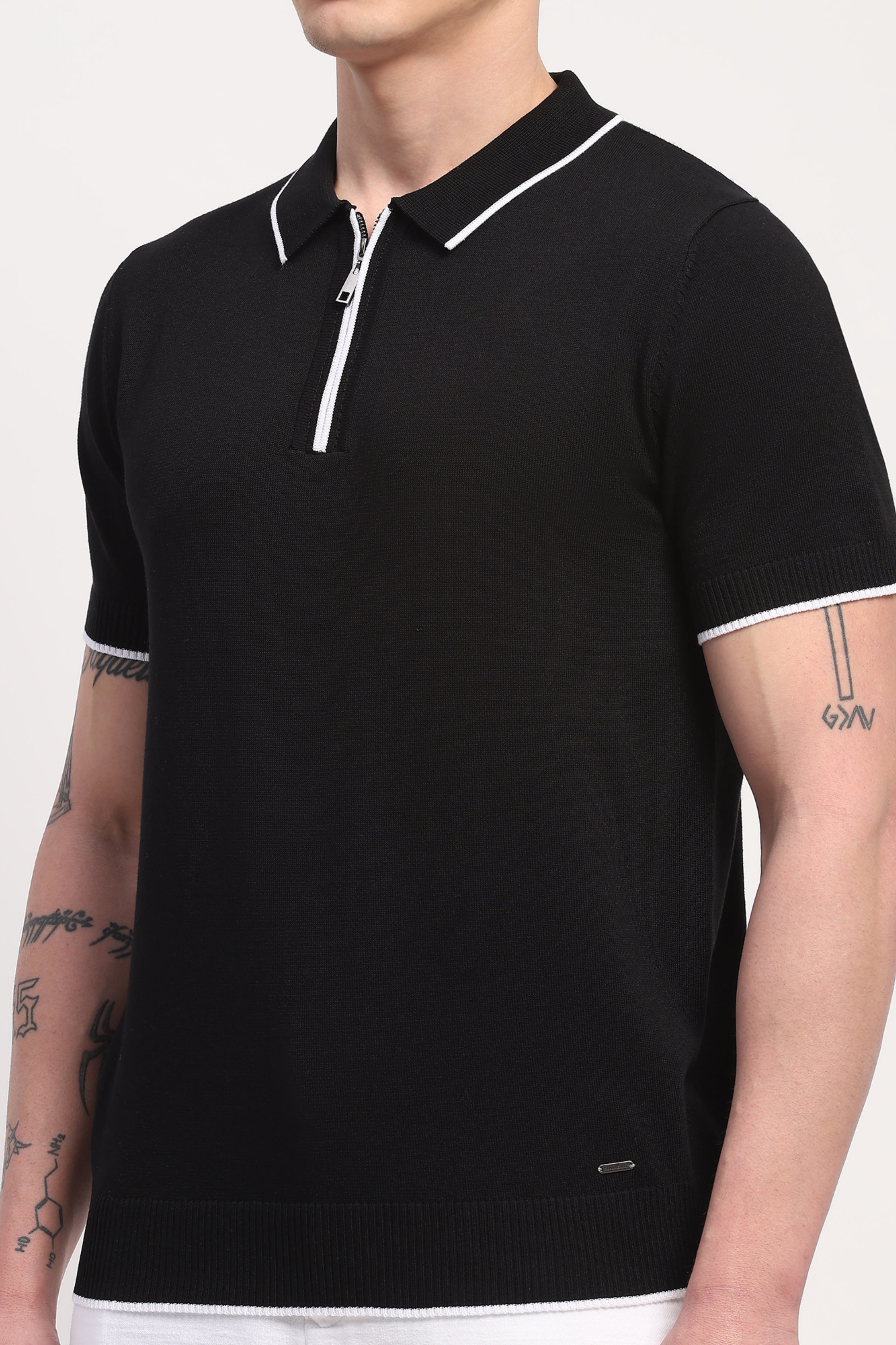 Black Viscose Blend Solid T-Shirt
