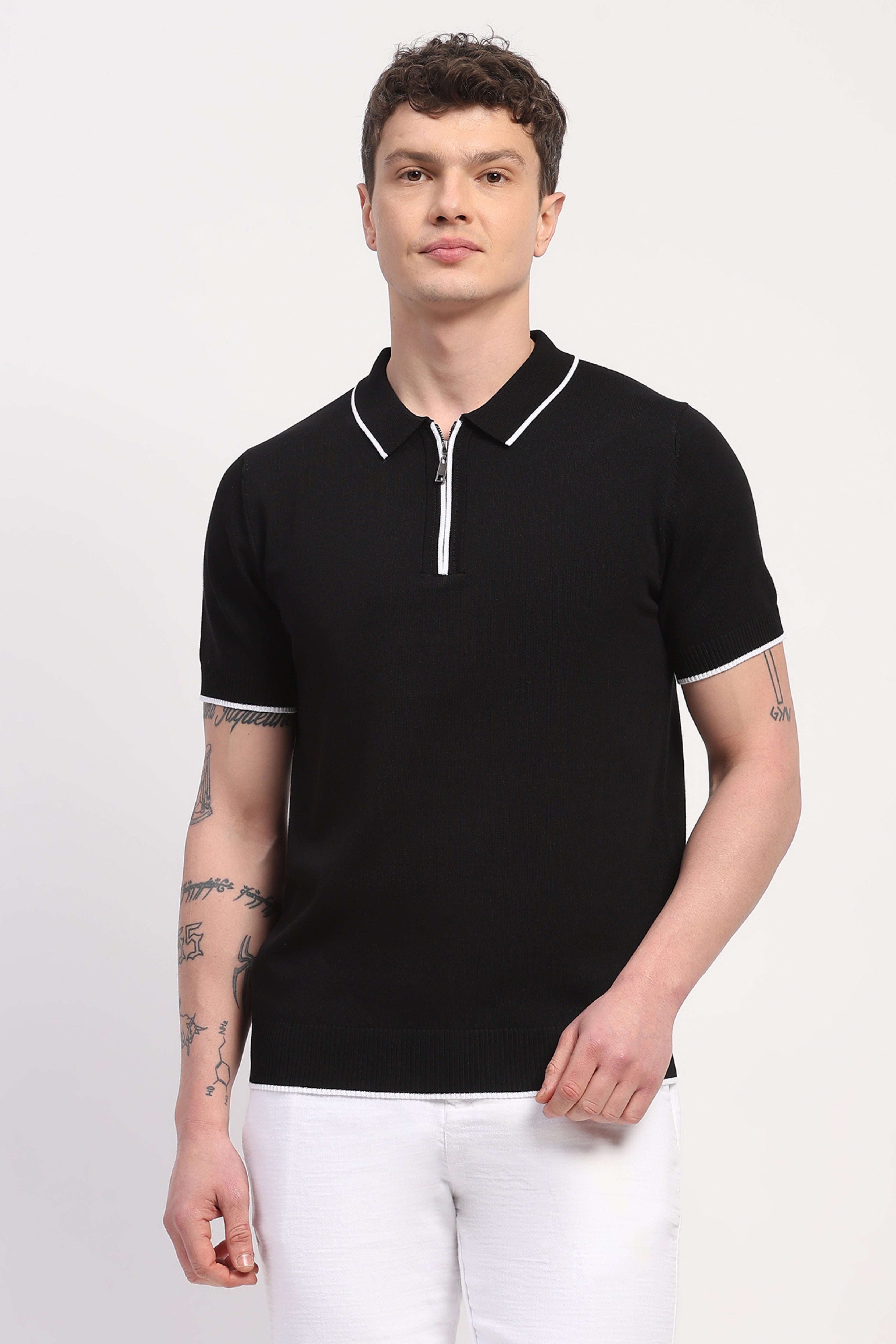 Black Viscose Blend Solid T-Shirt