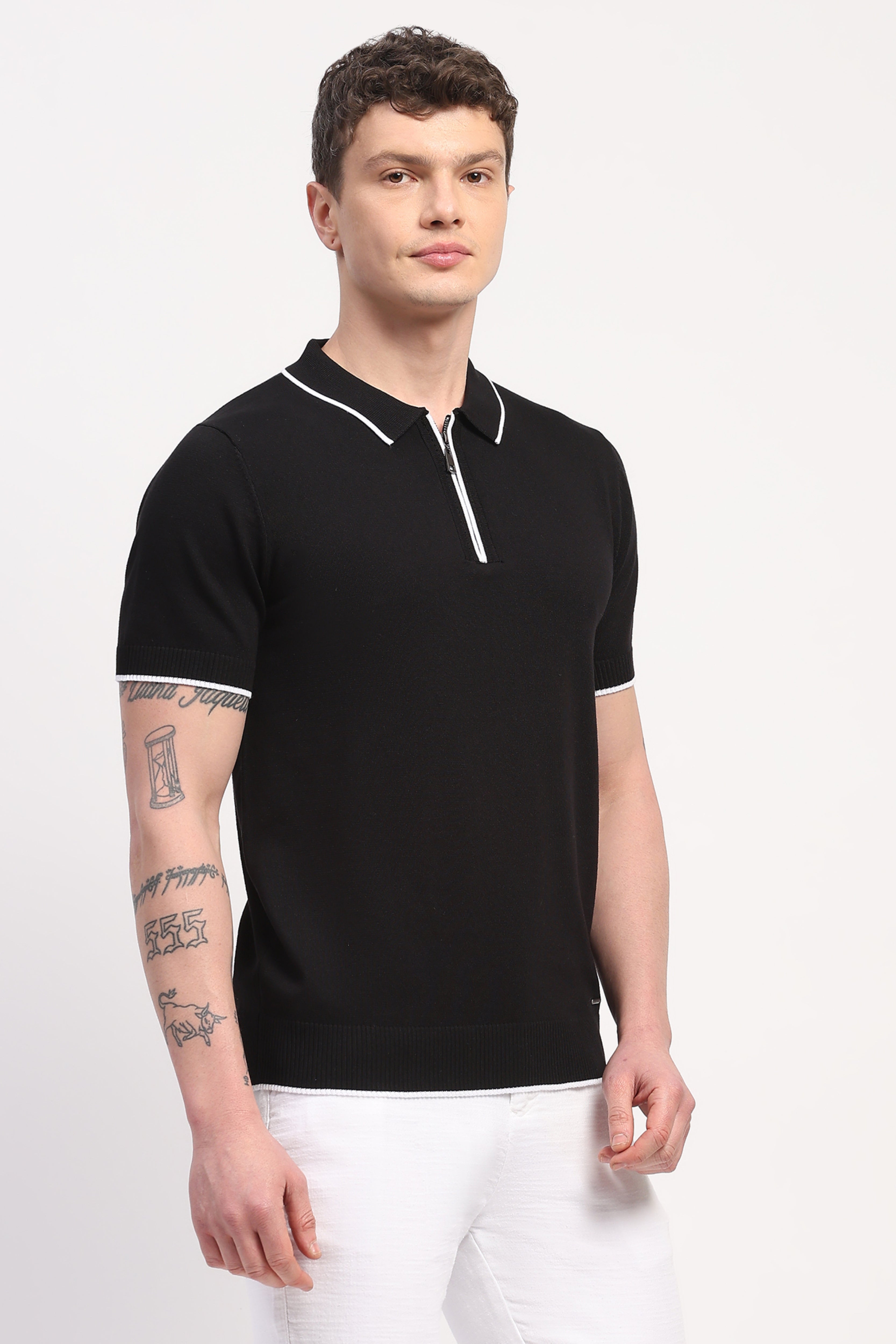 Black Viscose Blend Solid T-Shirt