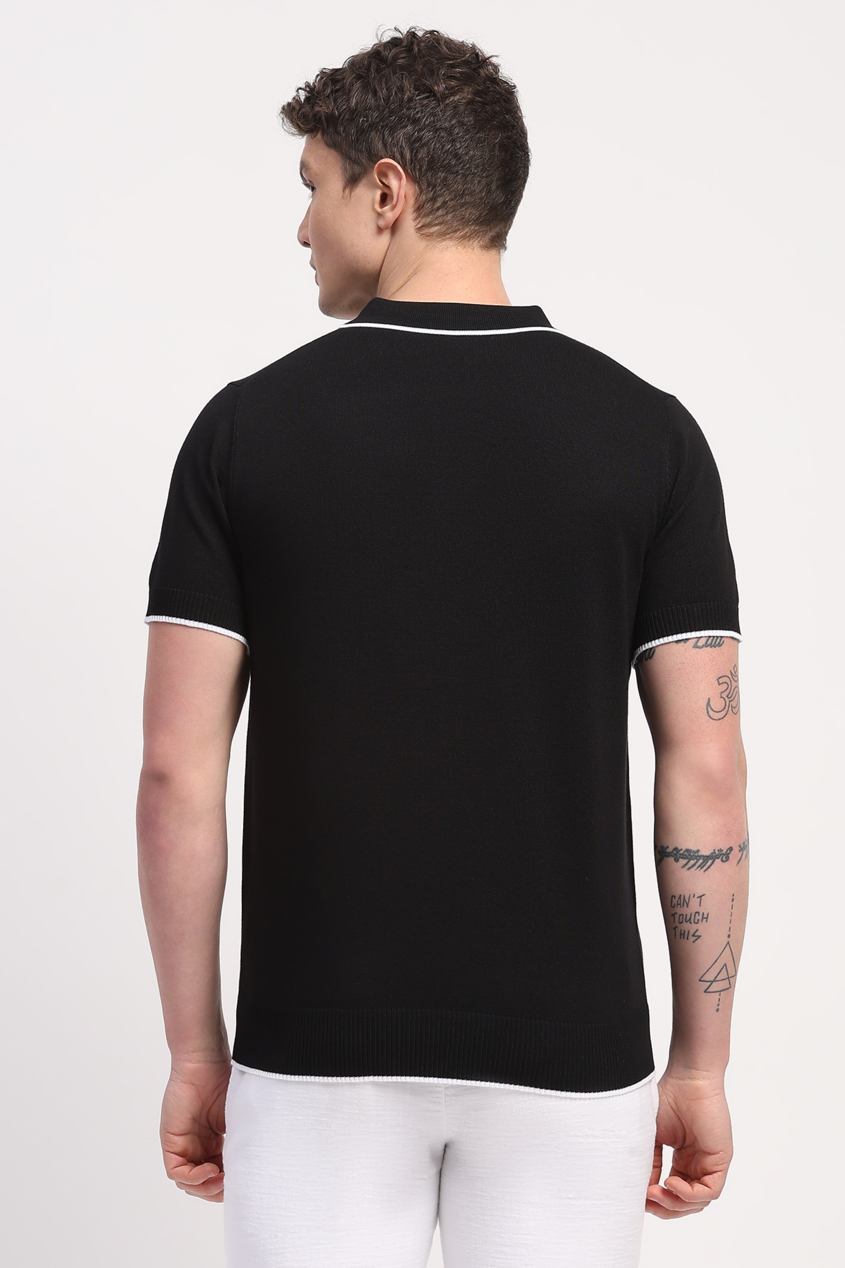 Black Viscose Blend Solid T-Shirt