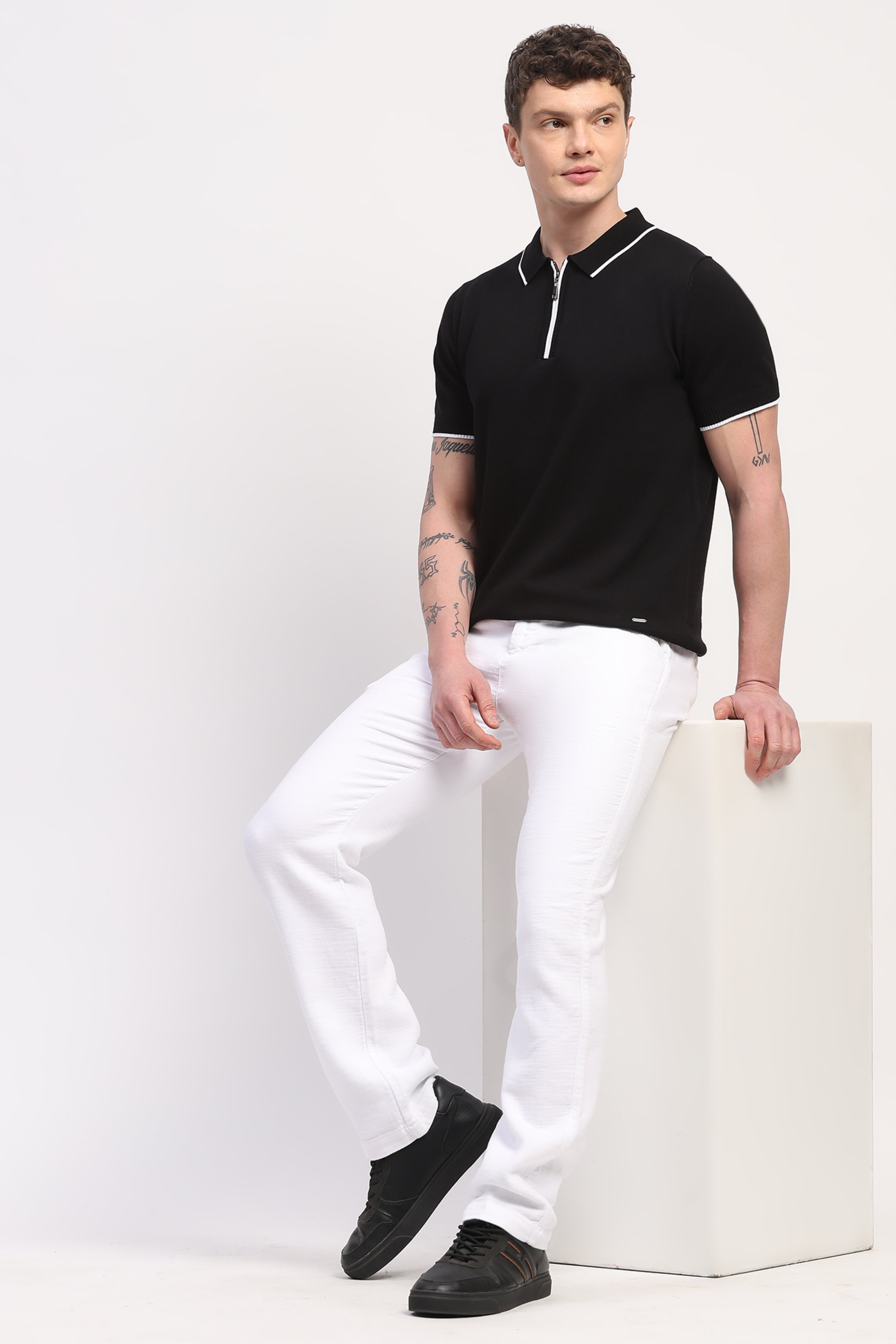 Black Viscose Blend Solid T-Shirt