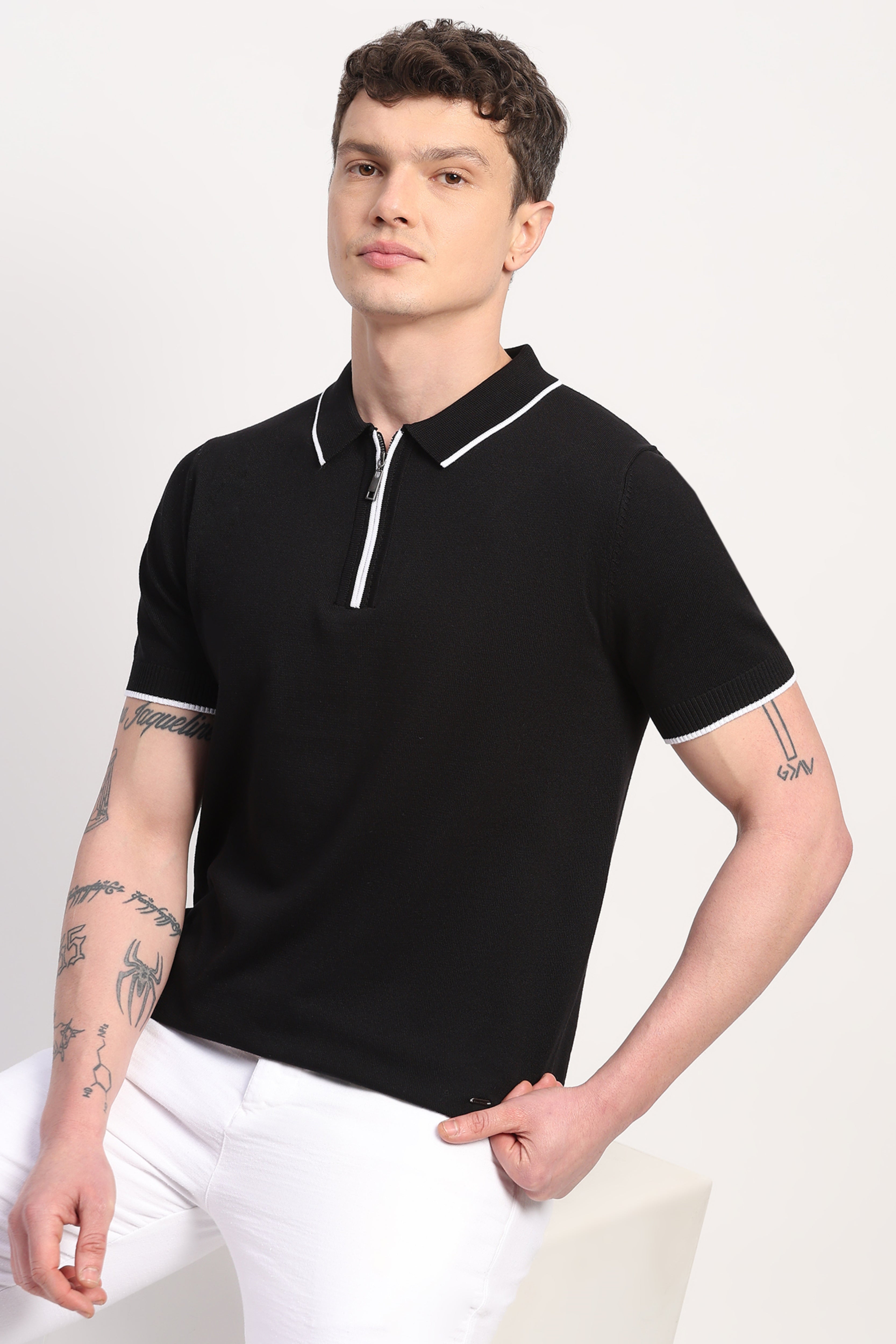 Black Viscose Blend Solid T-Shirt