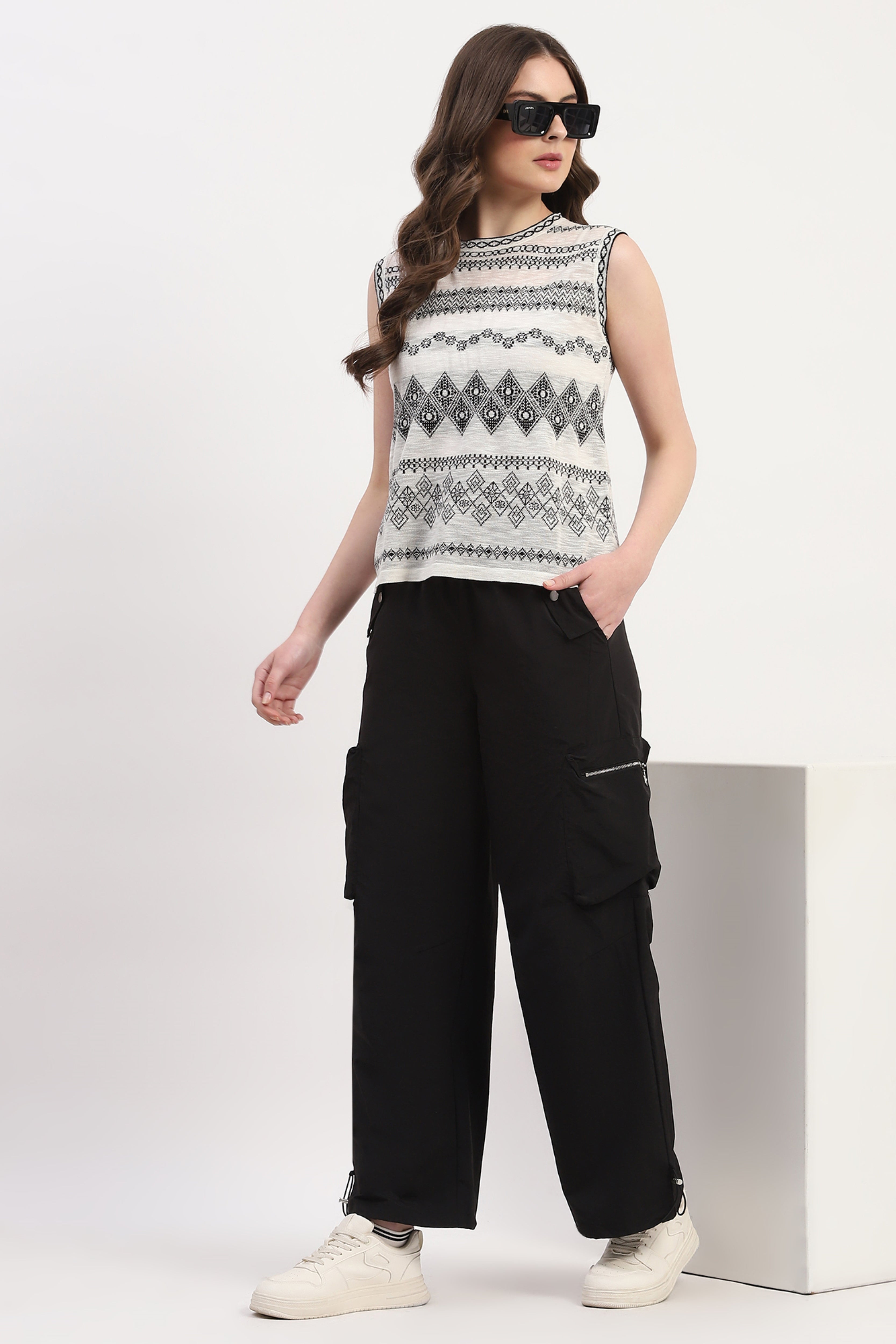 Black Polyester Solid Trouser