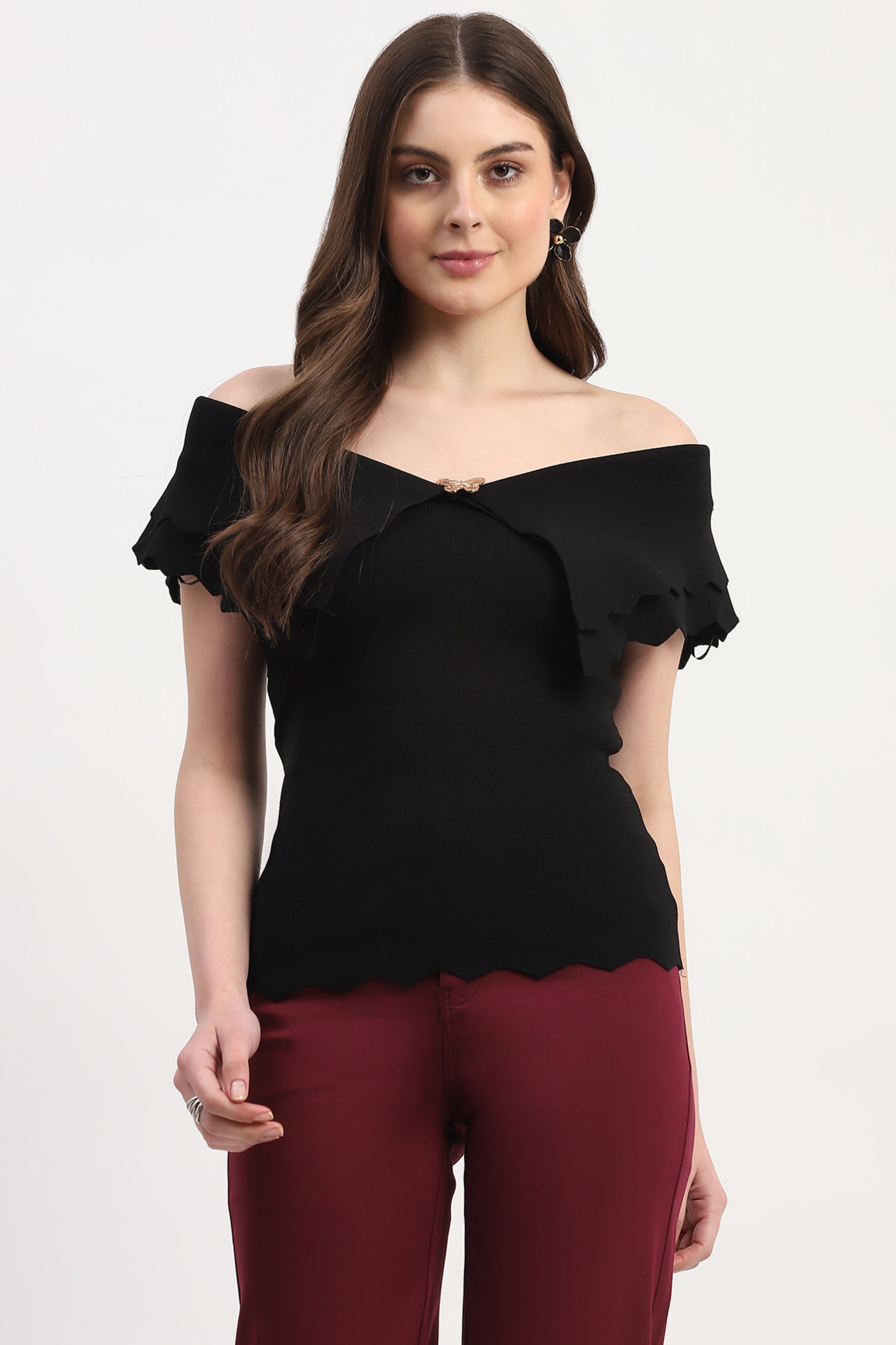 Black Viscose Blend Solid Top