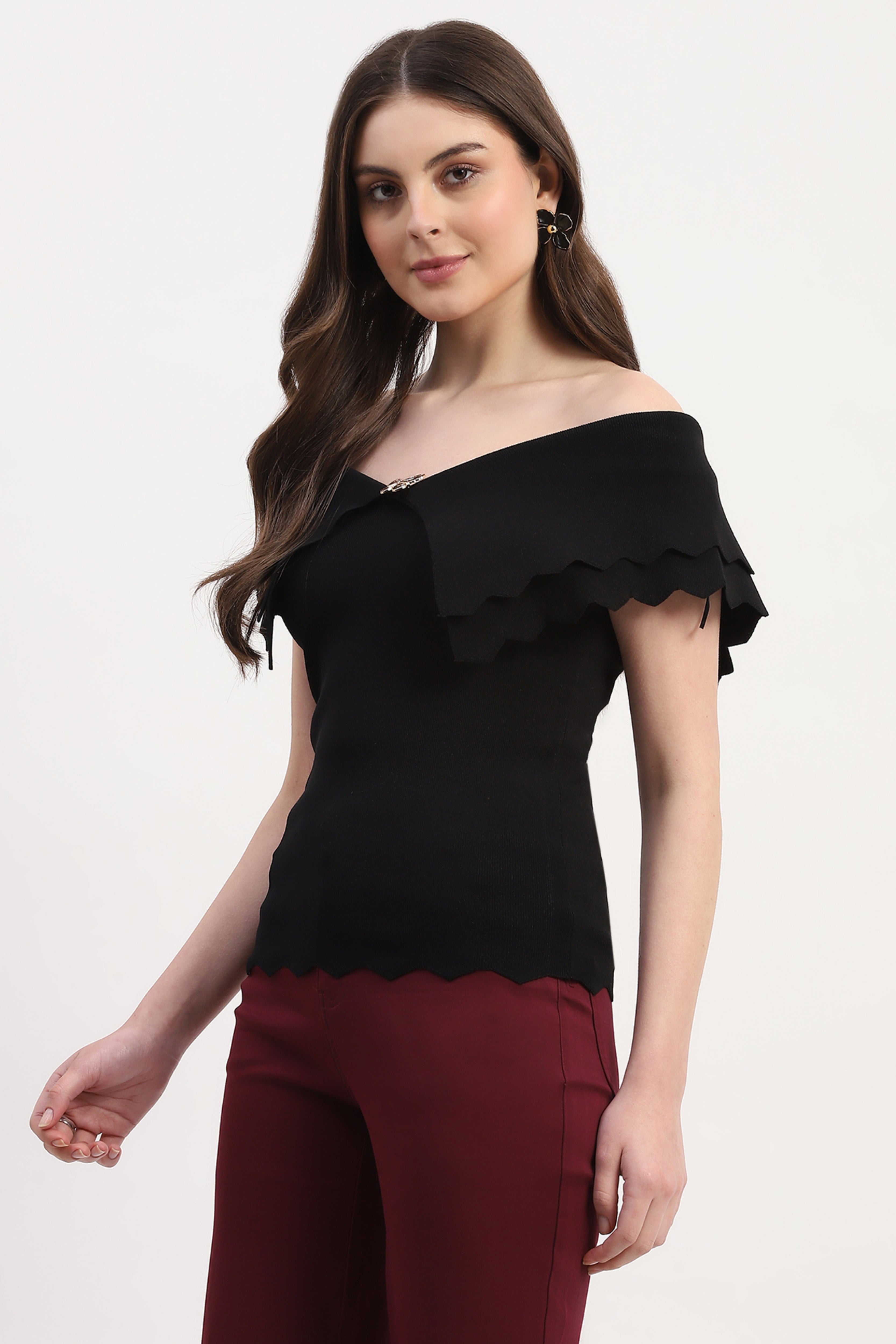 Black Viscose Blend Solid Top