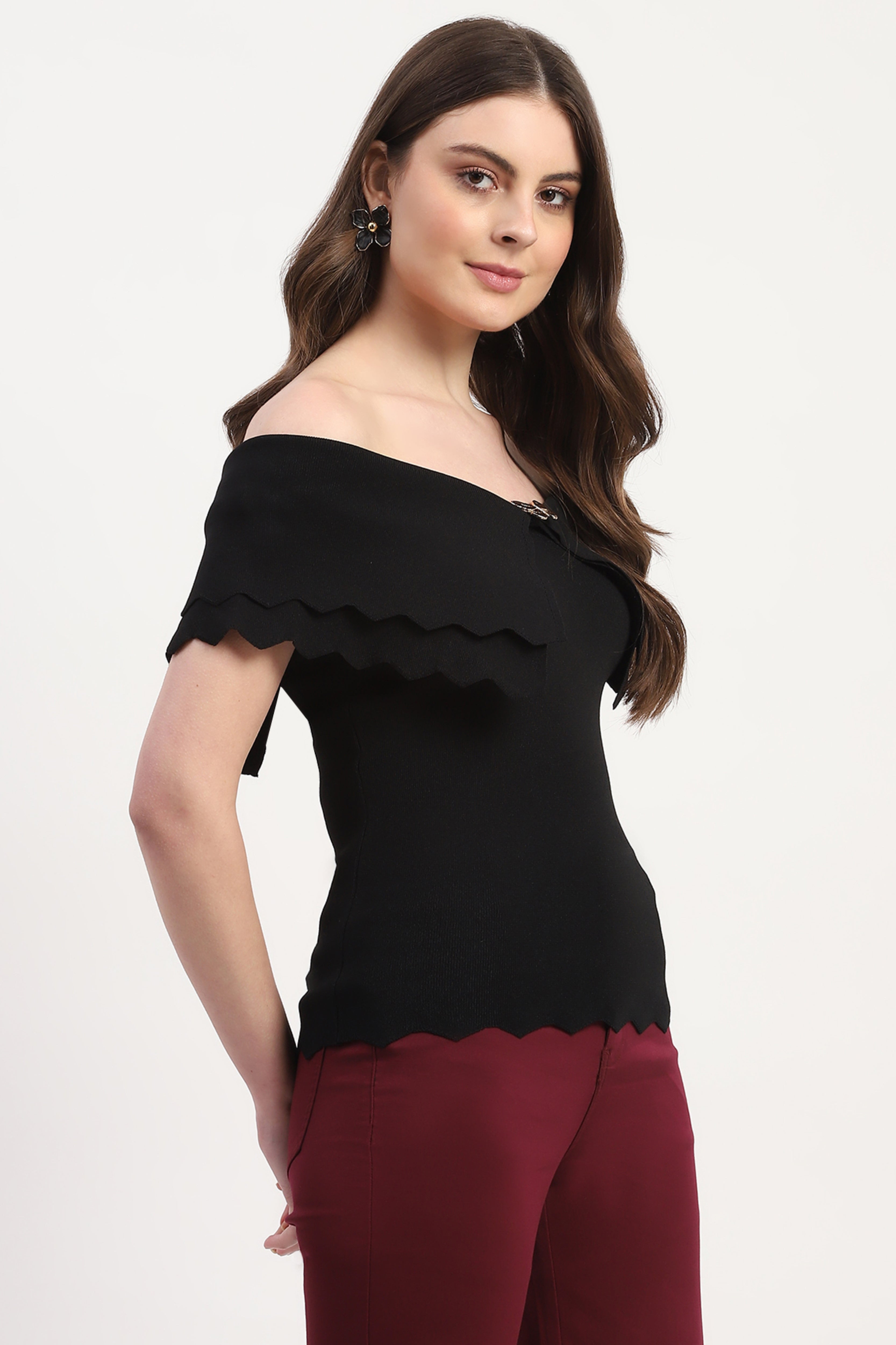 Black Viscose Blend Solid Top