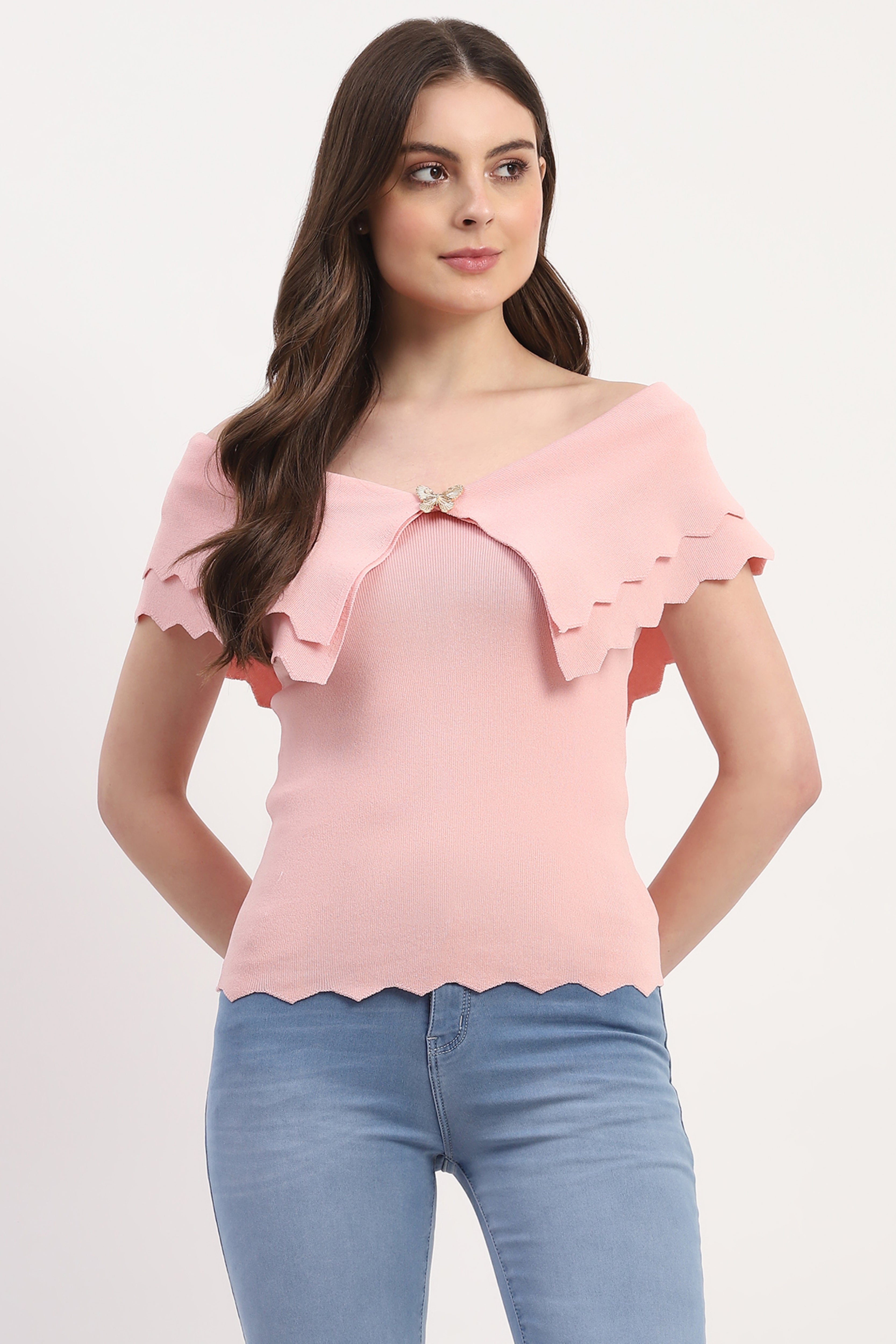 Pink Viscose Blend Solid Top
